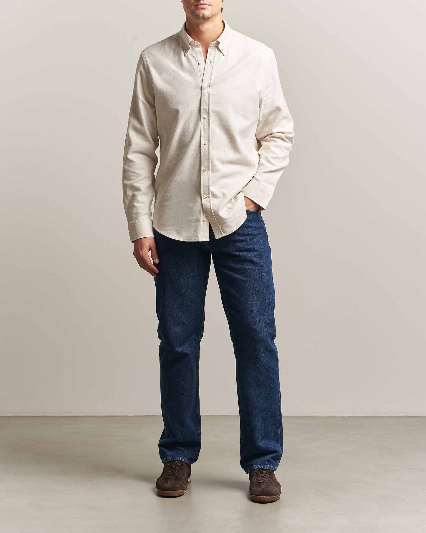 Men | Shirts | Morris | Flannel Herringbone Shirt Off White