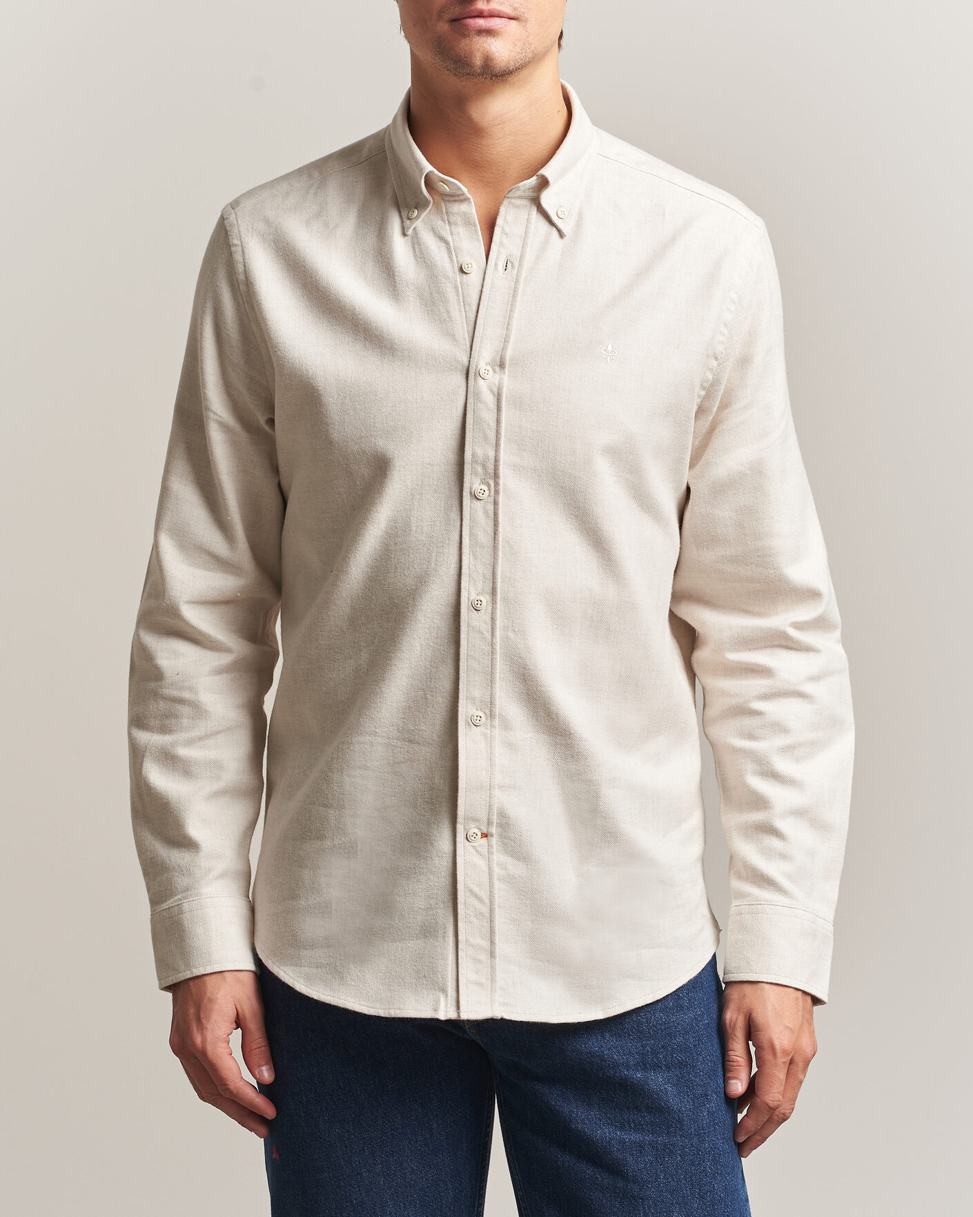 Men | Shirts | Morris | Flannel Herringbone Shirt Off White