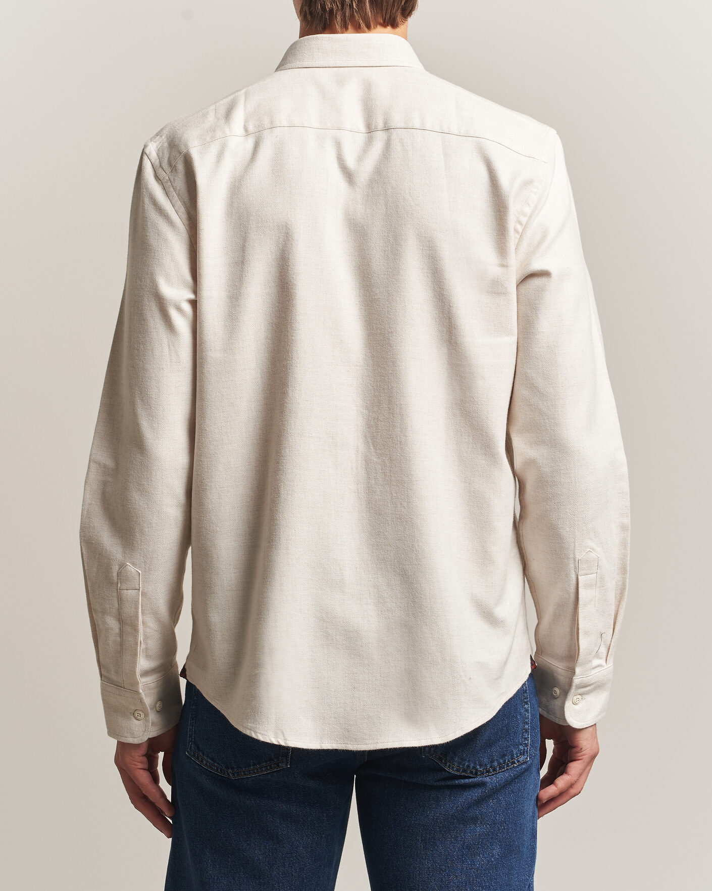 Men | Shirts | Morris | Flannel Herringbone Shirt Off White