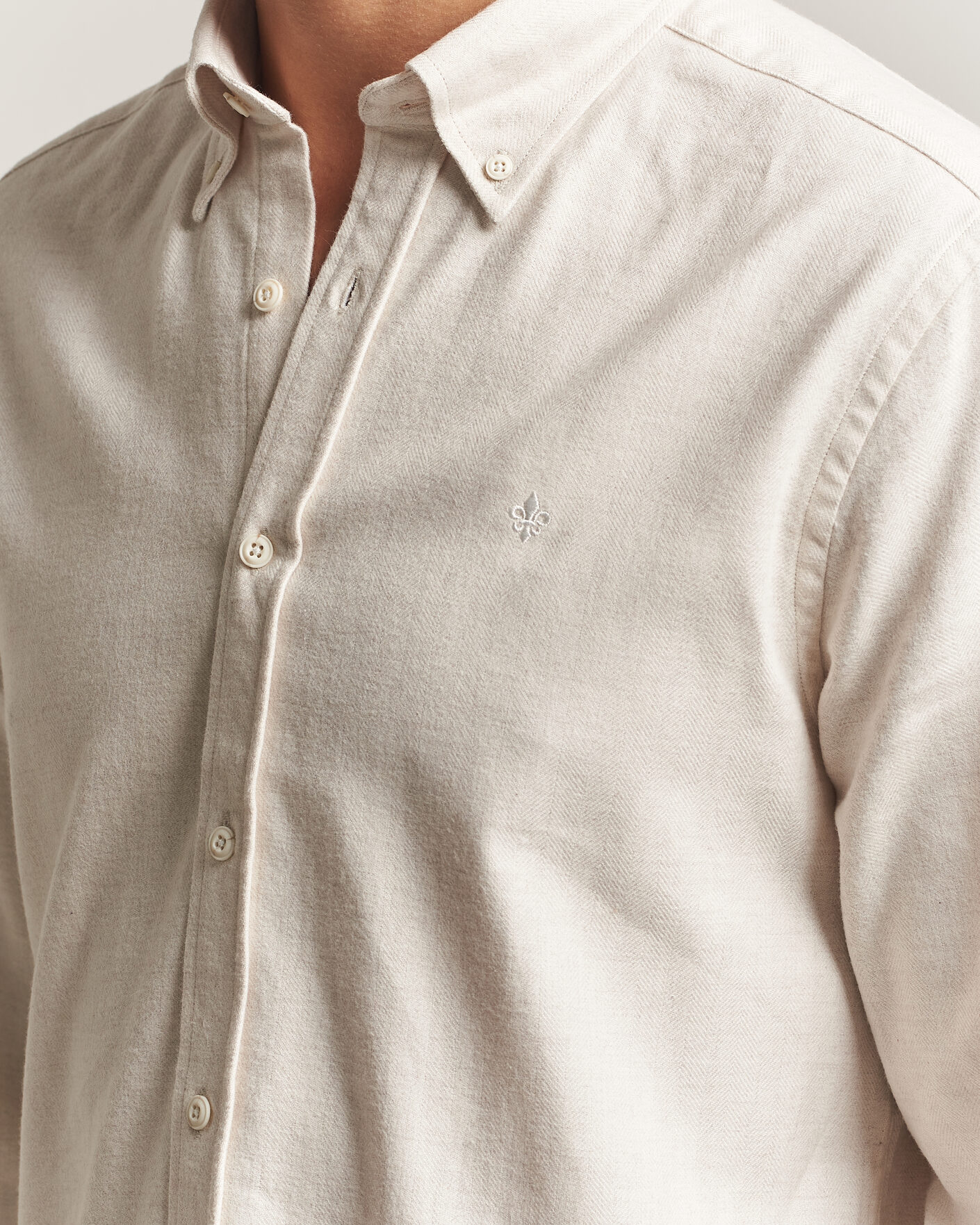 Men | Shirts | Morris | Flannel Herringbone Shirt Off White