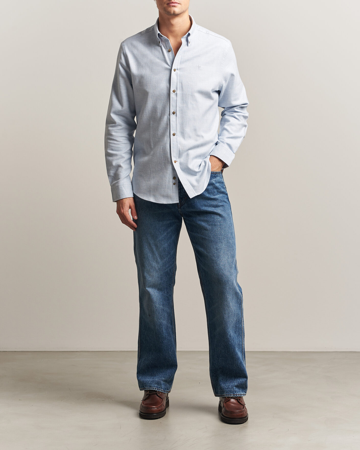 Men | Shirts | Morris | Flannel Herringbone Shirt Light Blue