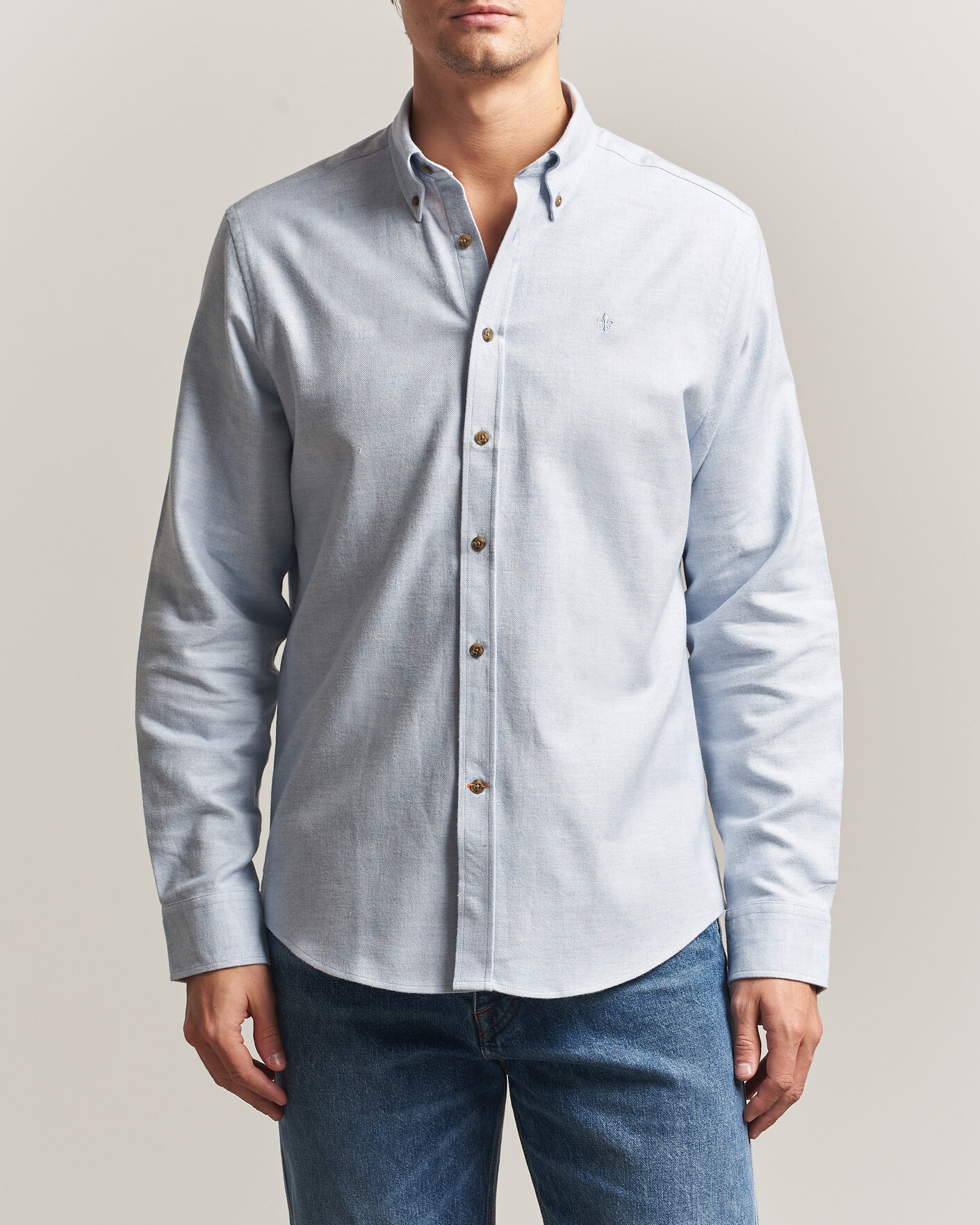 Men | Shirts | Morris | Flannel Herringbone Shirt Light Blue