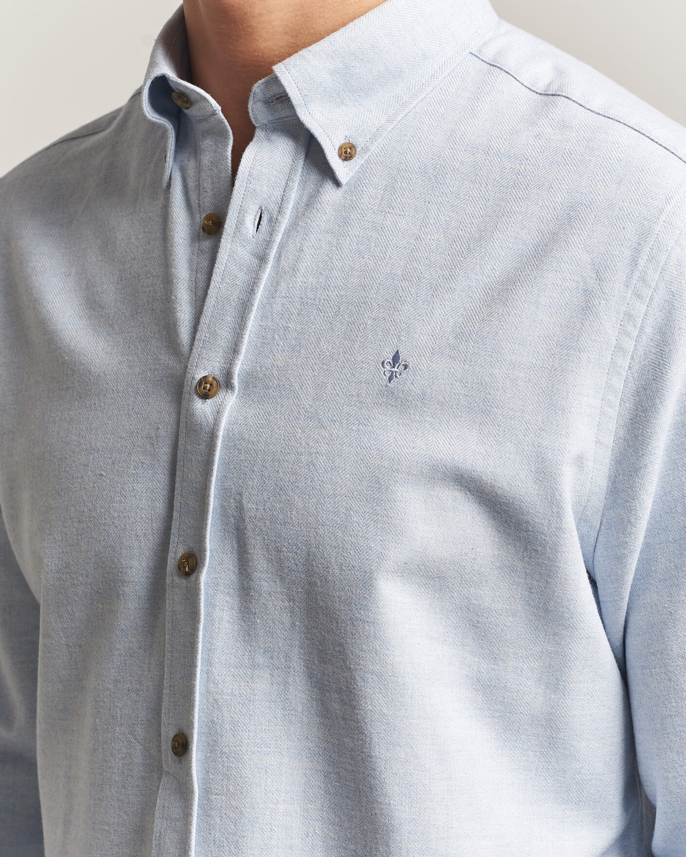 Men | Shirts | Morris | Flannel Herringbone Shirt Light Blue