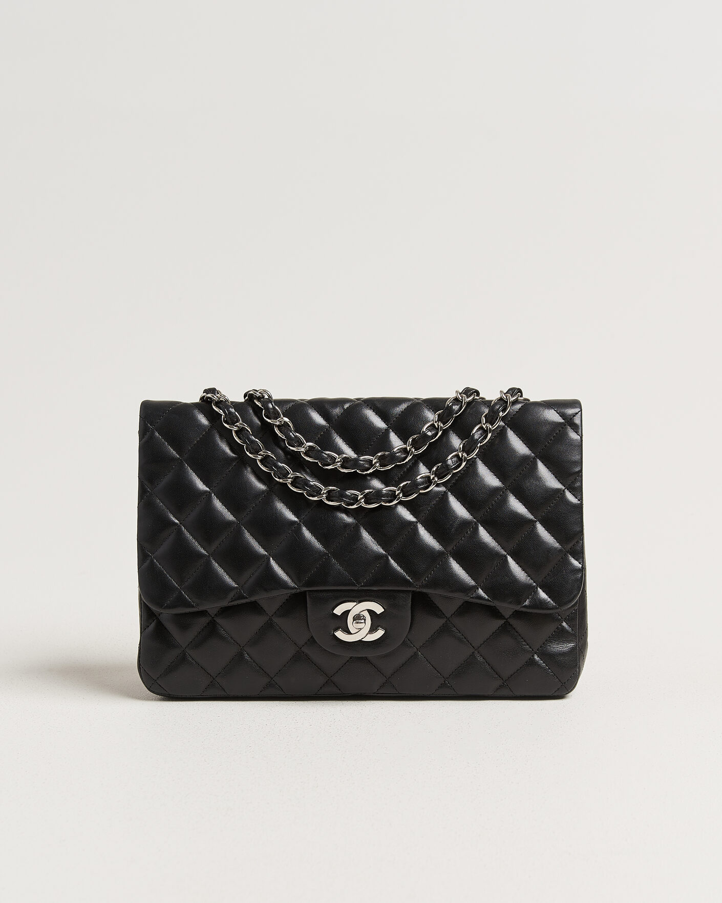 Men | Chanel Pre-Owned Classic Jumbo Single Flap Bag Lambskin Black | Chanel Pre-Owned | Classic Jumbo Single Flap Bag Lambskin Black