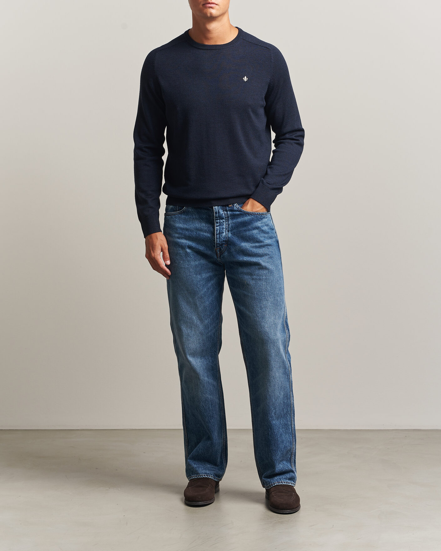 Men | Sweaters & Knitwear | Morris | Merino O-Neck Navy
