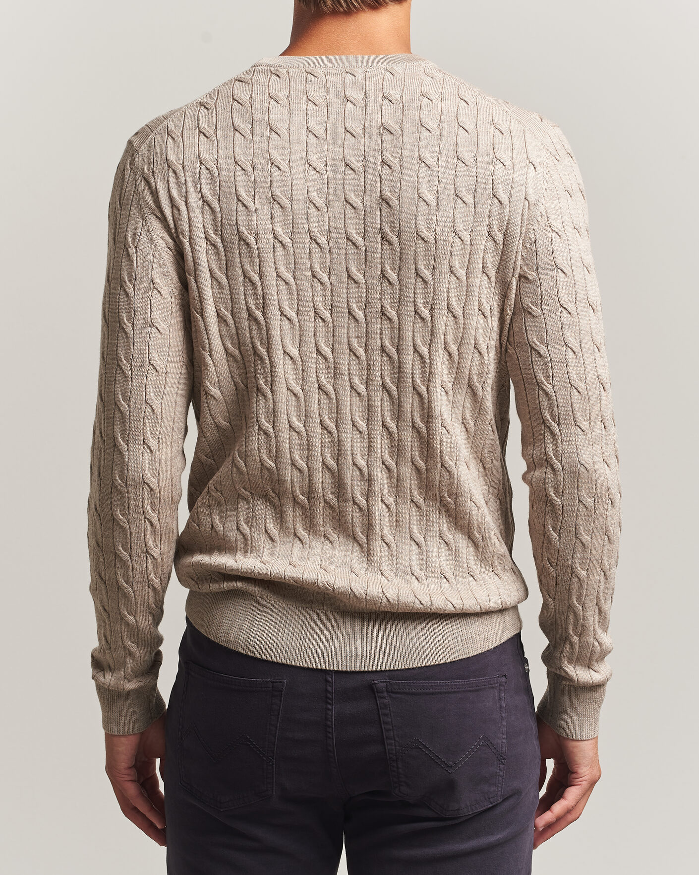 Men | Sweaters & Knitwear | Morris | Merino Cable O-Neck Khaki