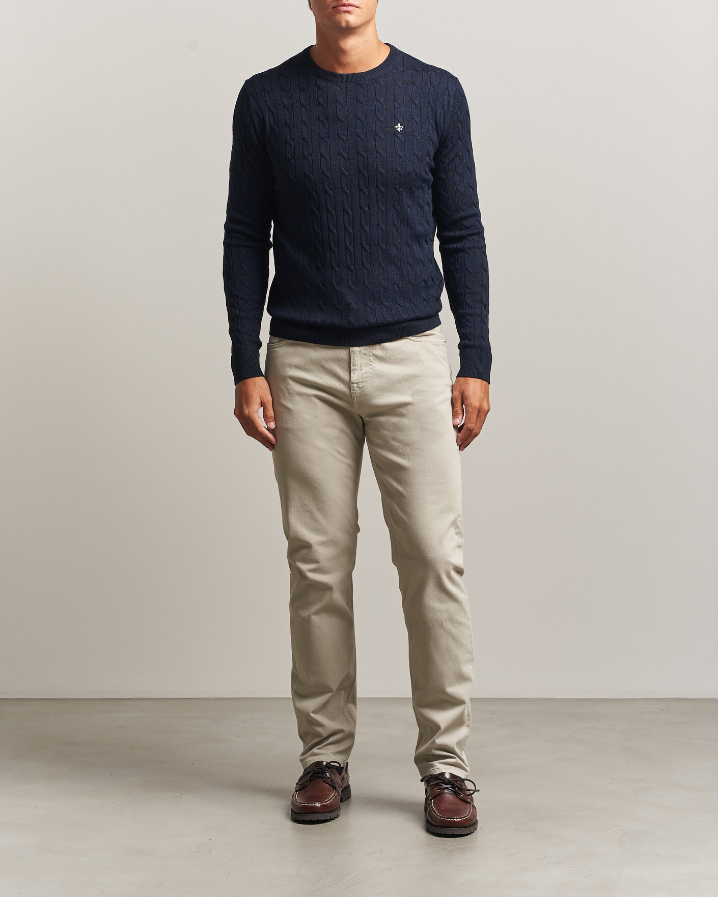 Men | Sweaters & Knitwear | Morris | Merino Cable O-Neck Navy
