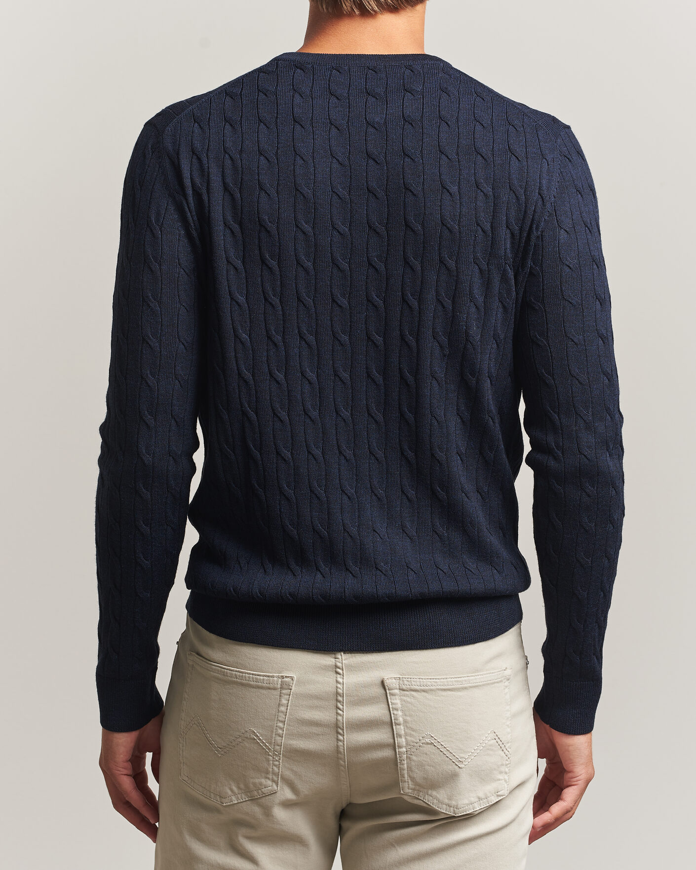 Men | Sweaters & Knitwear | Morris | Merino Cable O-Neck Navy