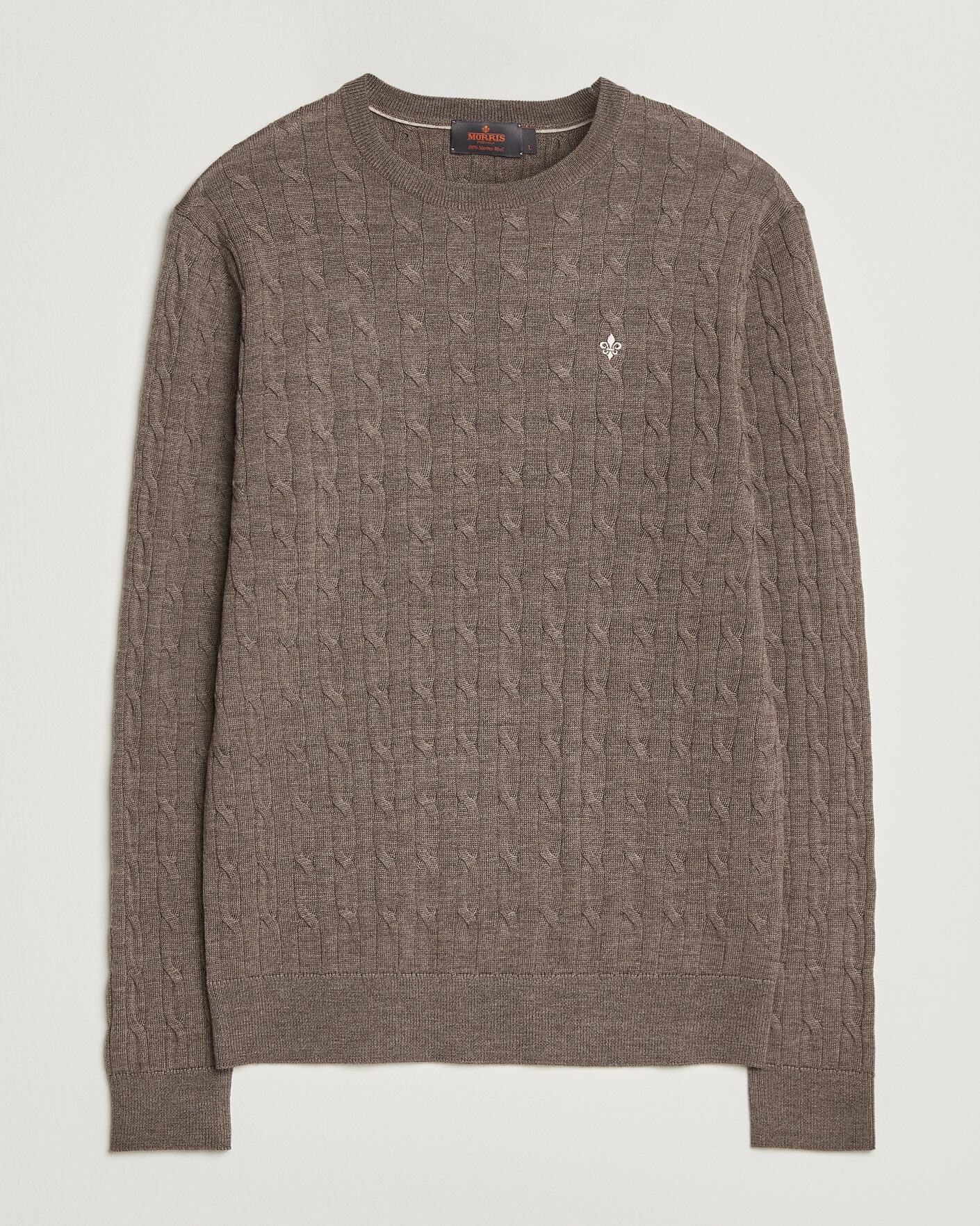 Men | Sweaters & Knitwear | Morris | Merino Cable O-Neck Brown