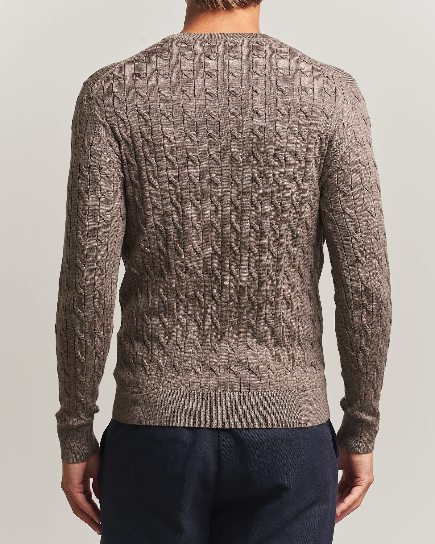 Men | Sweaters & Knitwear | Morris | Merino Cable O-Neck Brown