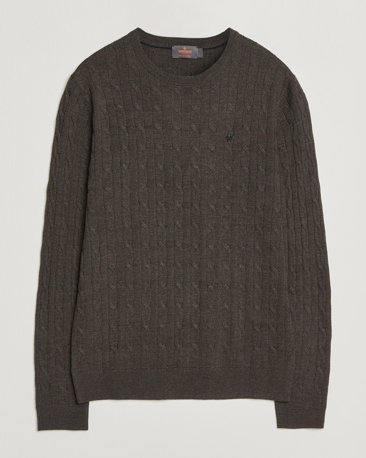 Men | Sweaters & Knitwear | Morris | Merino Cable O-Neck Brown