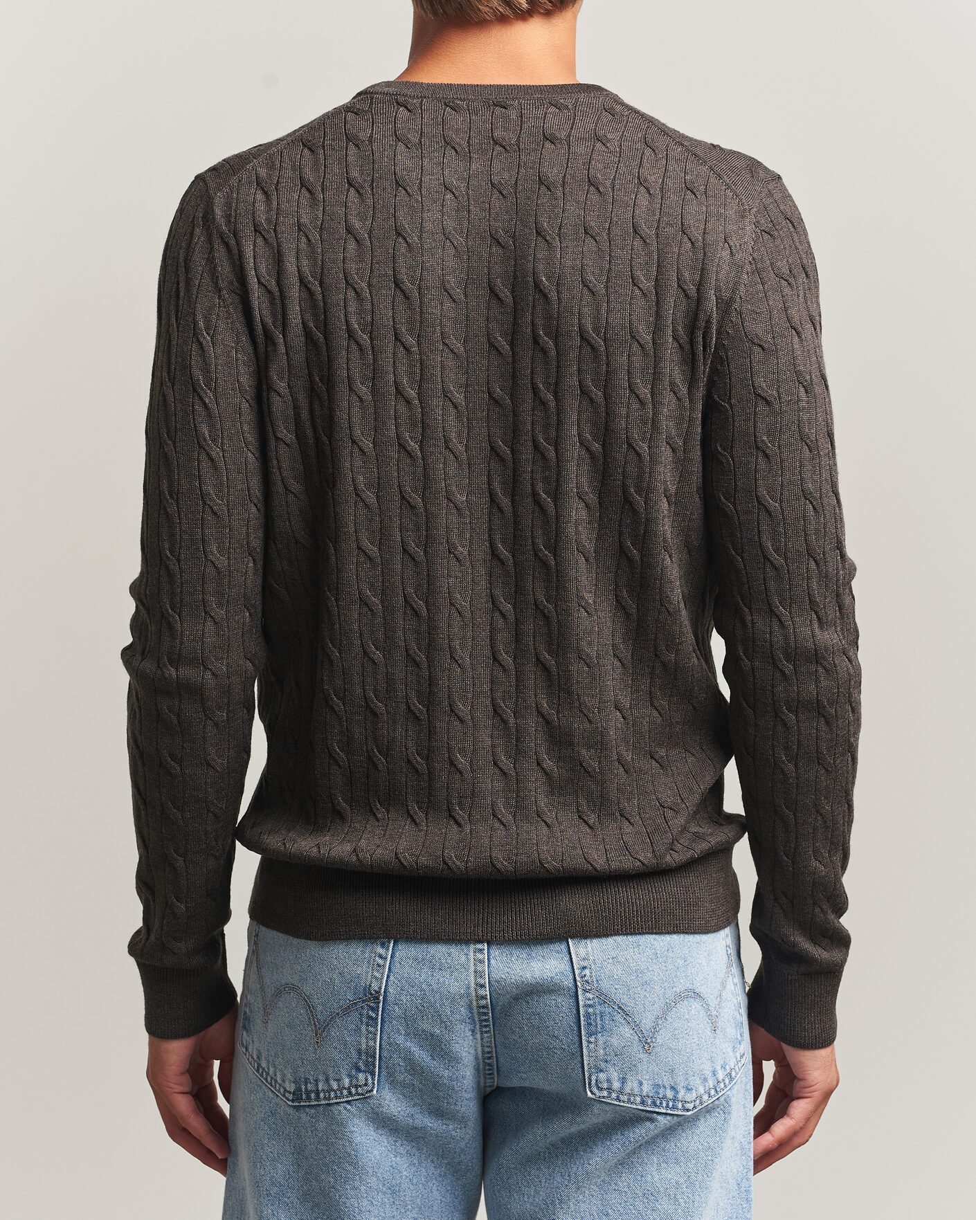 Men | Sweaters & Knitwear | Morris | Merino Cable O-Neck Brown