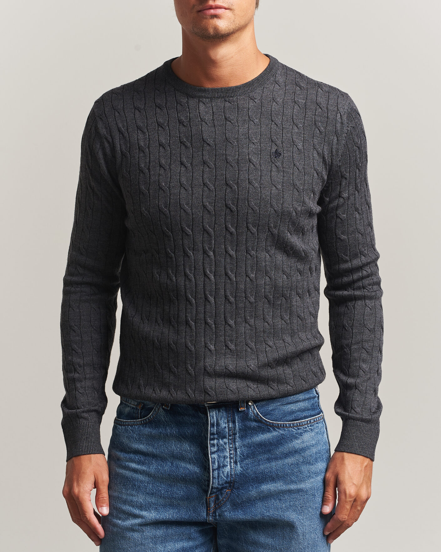 Men | Sweaters & Knitwear | Morris | Merino Cable O-Neck Grey