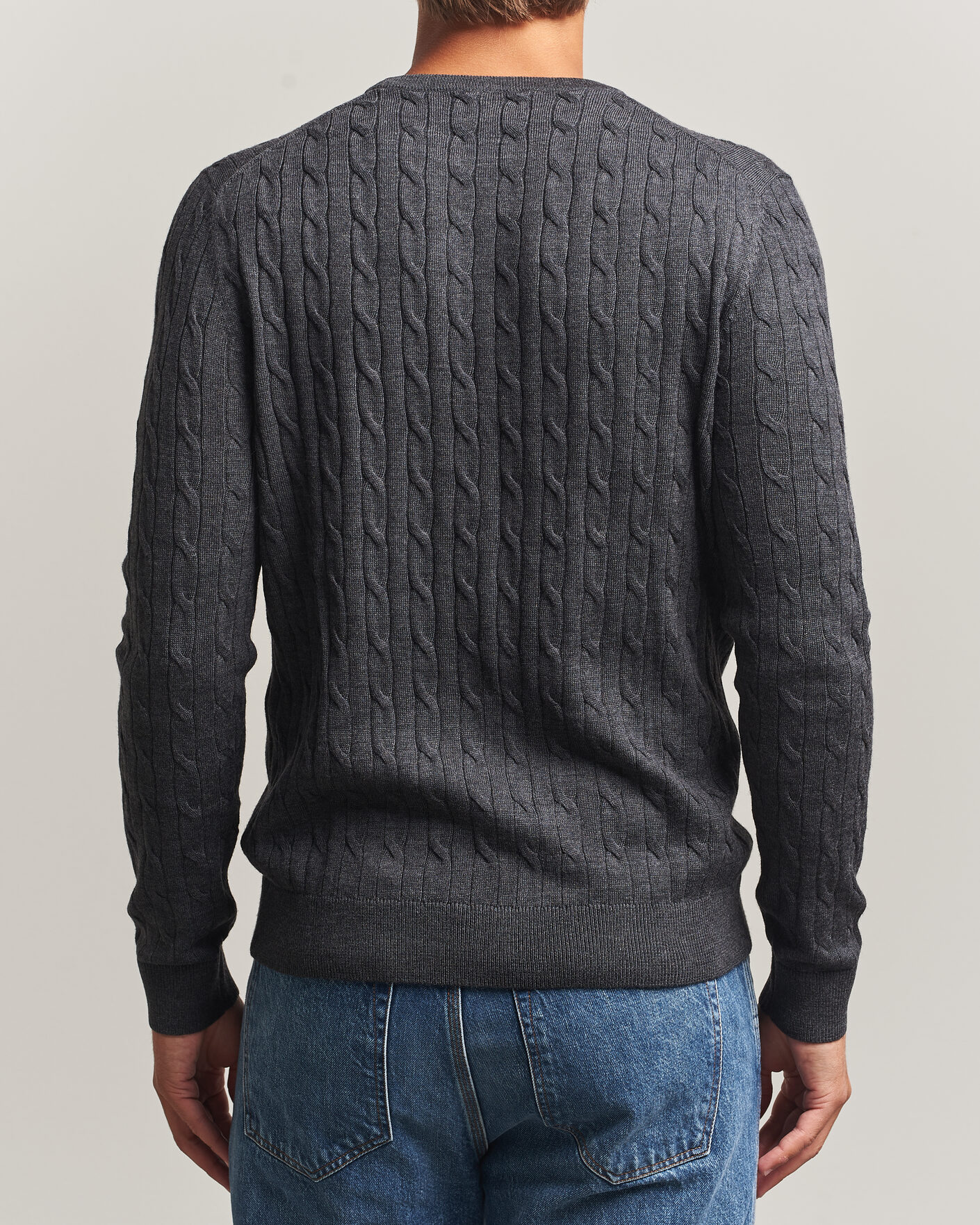 Men | Sweaters & Knitwear | Morris | Merino Cable O-Neck Grey