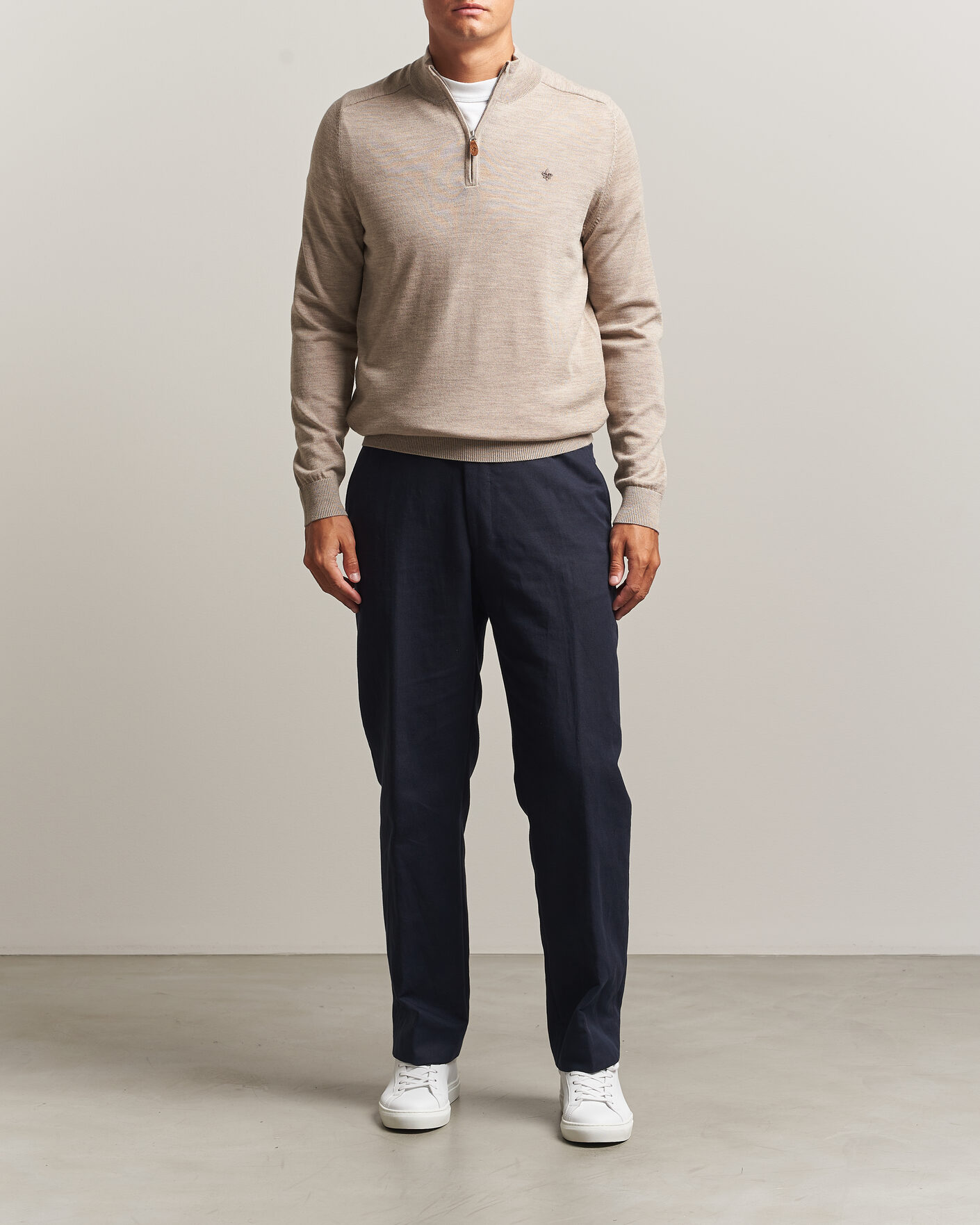 Men | Sweaters & Knitwear | Morris | John Merino Half Zip Khaki