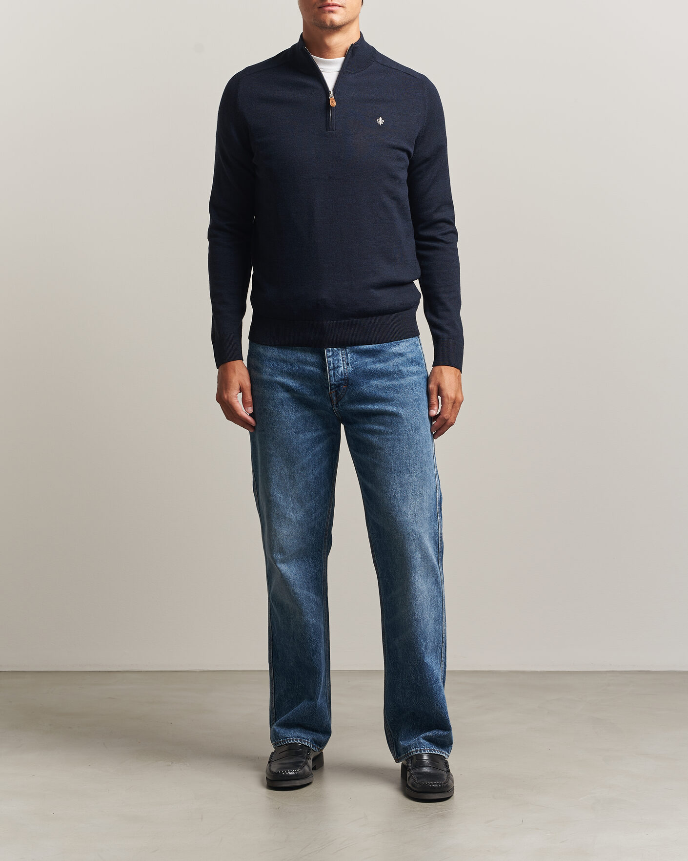 Men | Sweaters & Knitwear | Morris | John Merino Half Zip Navy