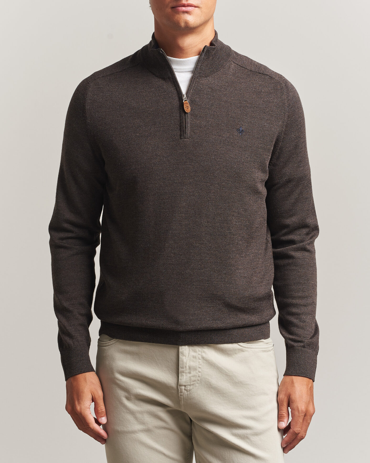 Men | Sweaters & Knitwear | Morris | John Merino Half Zip Brown