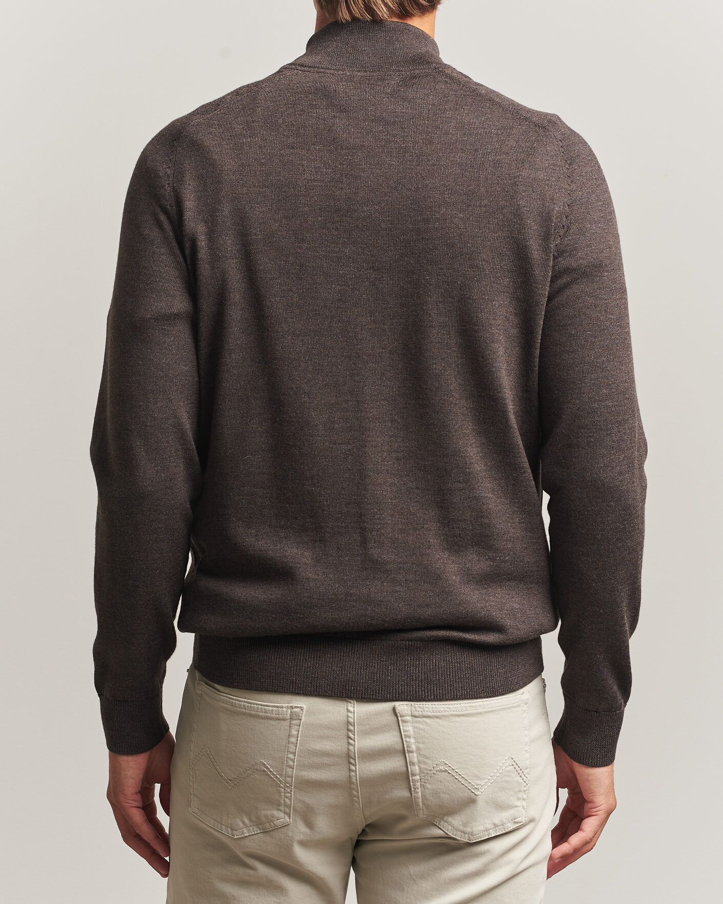 Men | Sweaters & Knitwear | Morris | John Merino Half Zip Brown