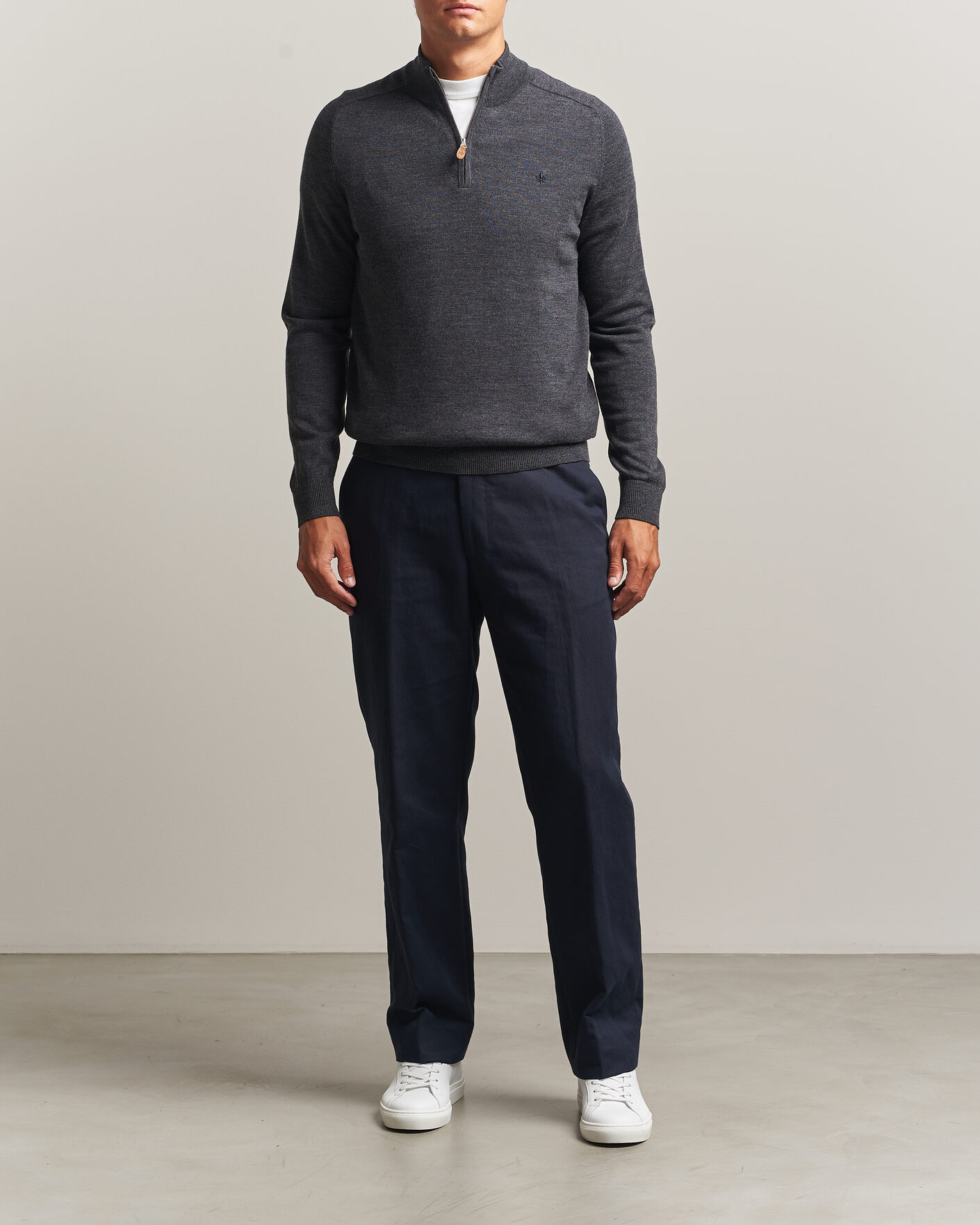 Men | Sweaters & Knitwear | Morris | John Merino Half Zip Grey