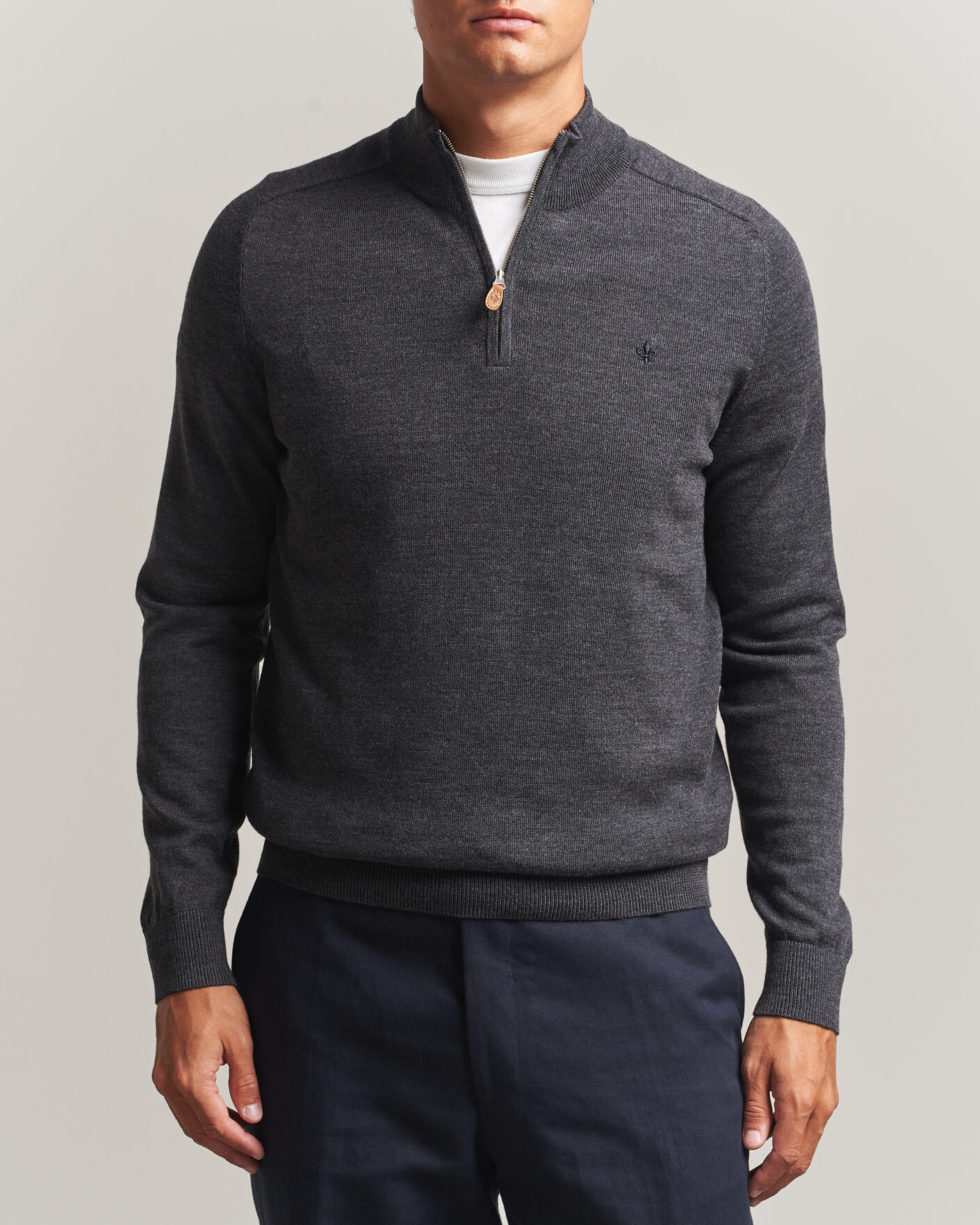 Men | Sweaters & Knitwear | Morris | John Merino Half Zip Grey