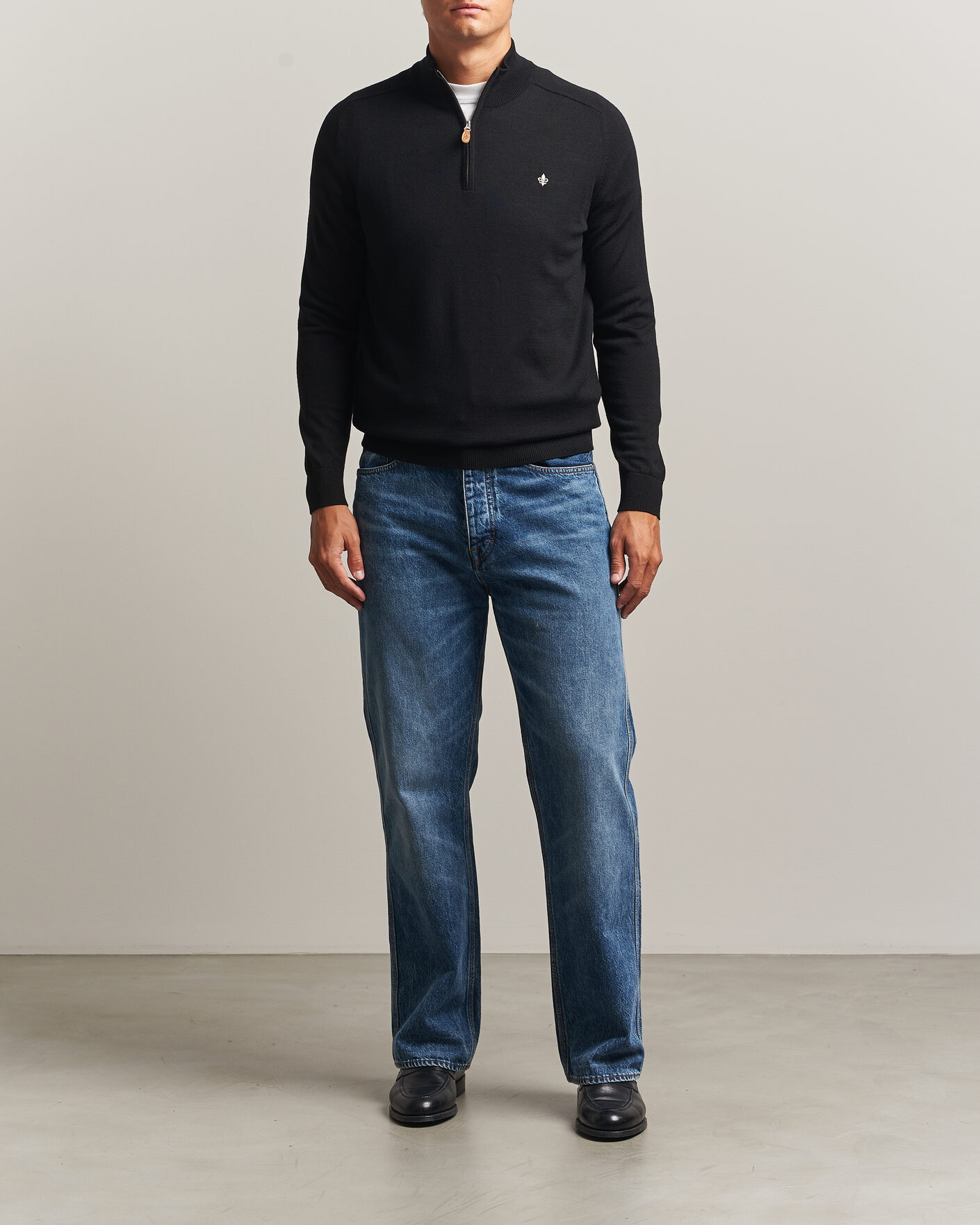 Men | Sweaters & Knitwear | Morris | John Merino Half Zip Black