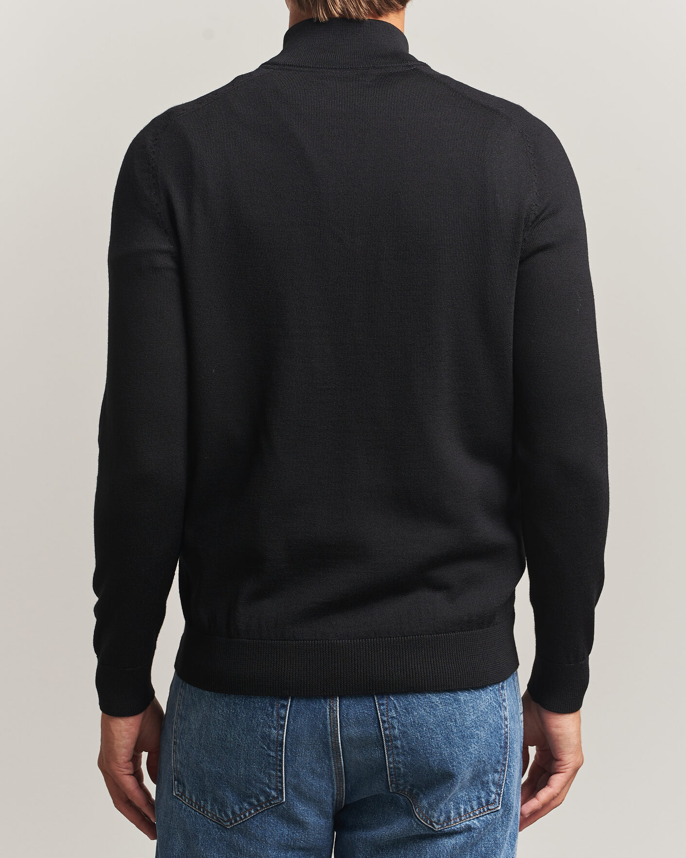 Men | Sweaters & Knitwear | Morris | John Merino Half Zip Black