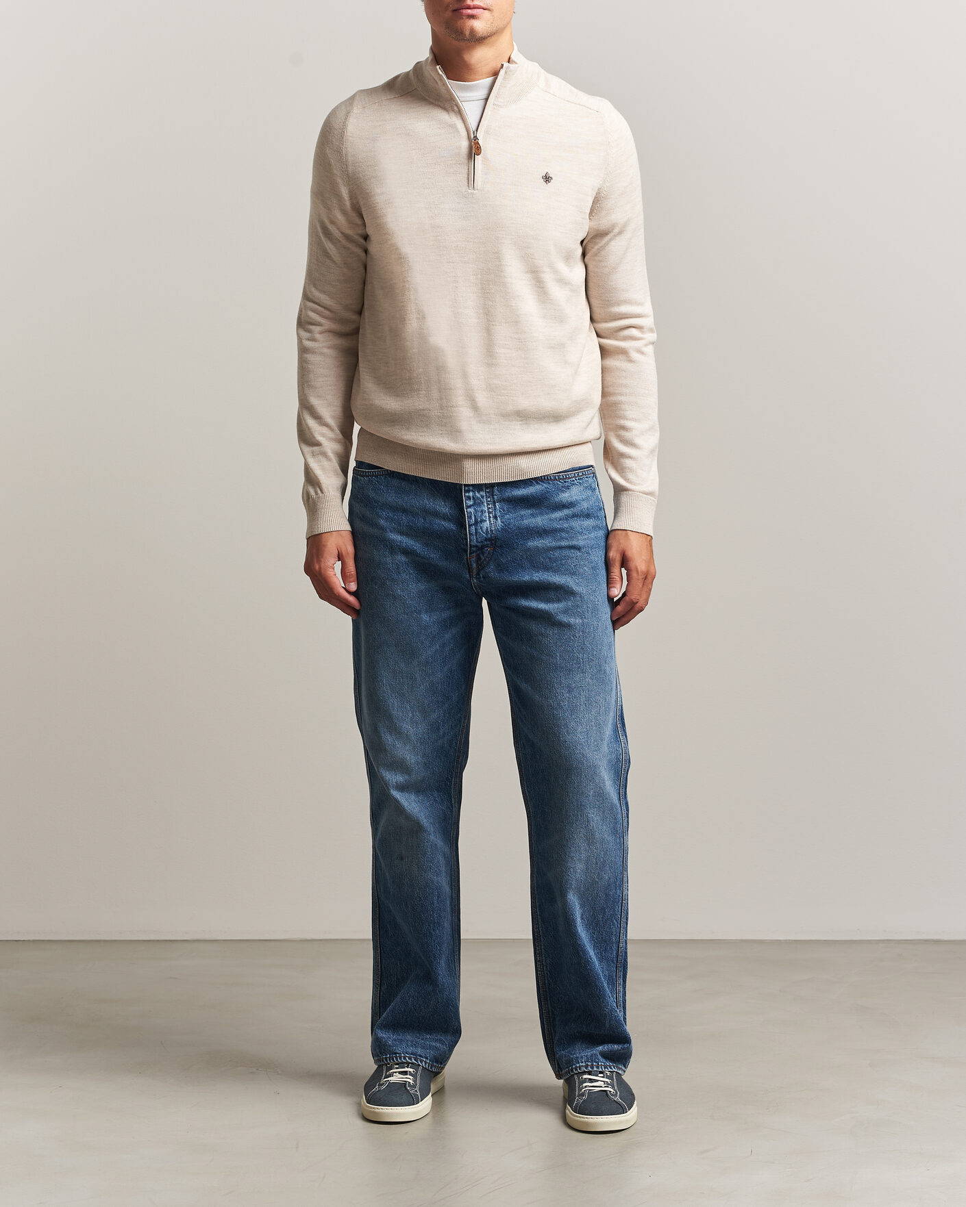 Men | Sweaters & Knitwear | Morris | John Merino Half Zip Off White