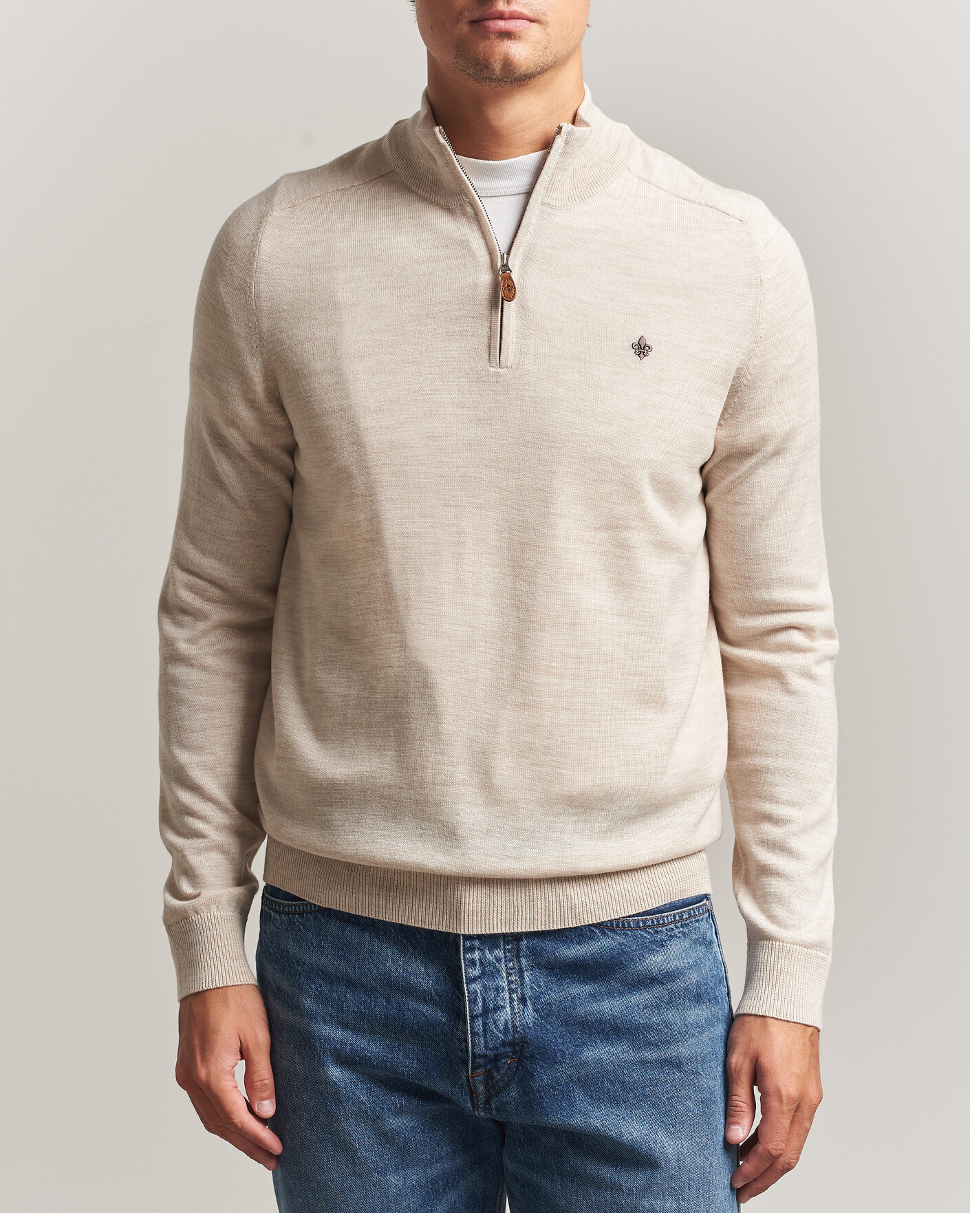 Men | Sweaters & Knitwear | Morris | John Merino Half Zip Off White