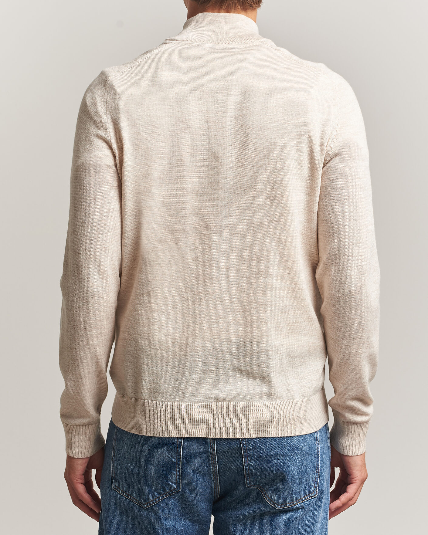 Men | Sweaters & Knitwear | Morris | John Merino Half Zip Off White