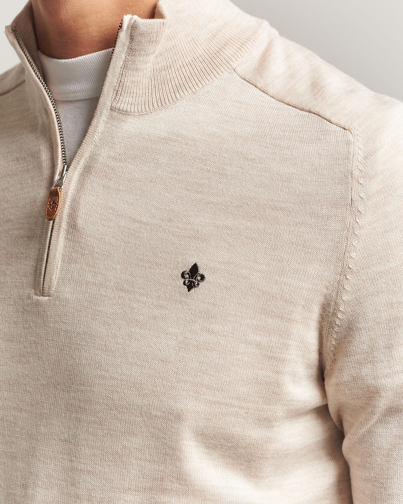 Men | Sweaters & Knitwear | Morris | John Merino Half Zip Off White