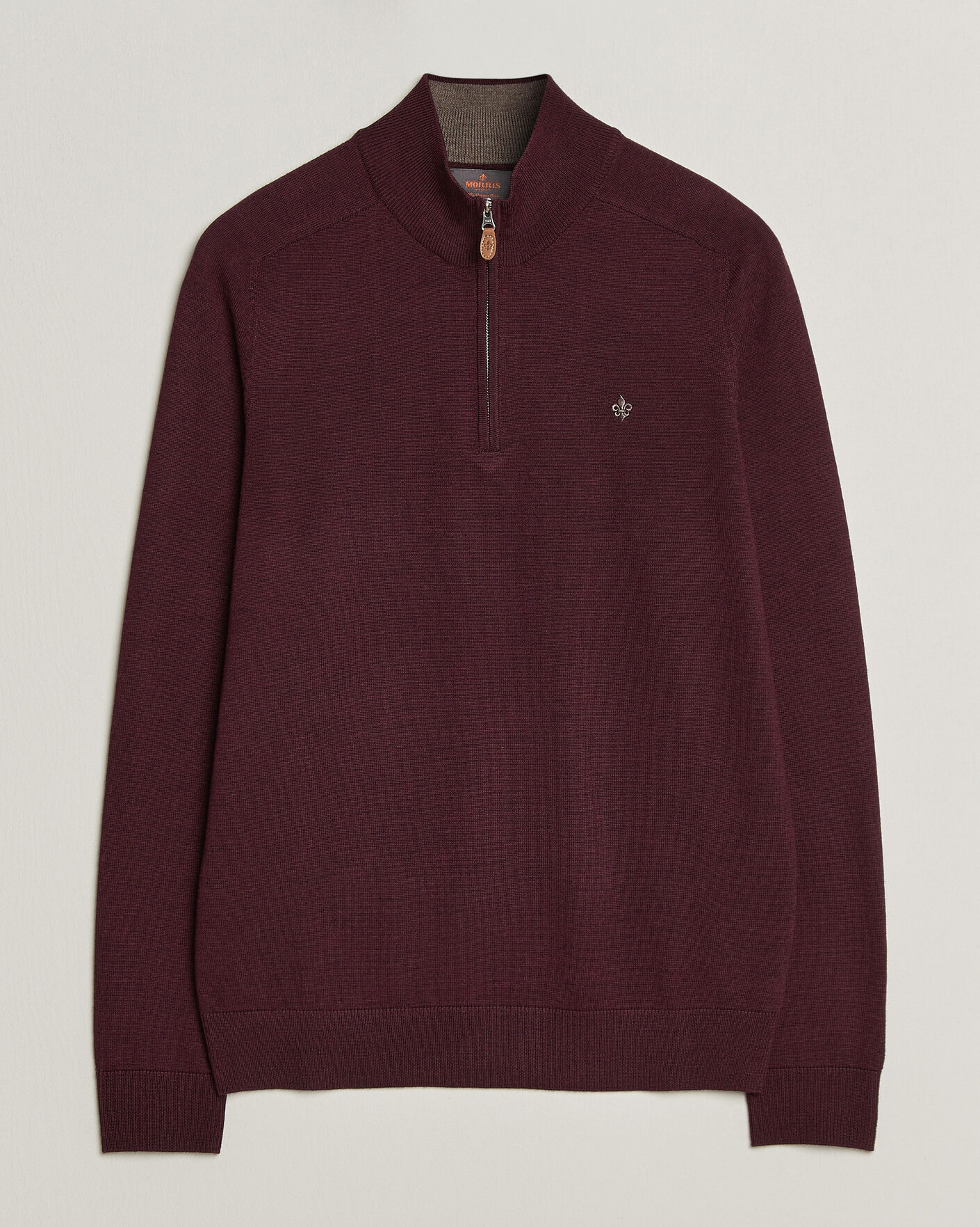 Men | Sweaters & Knitwear | Morris | John Merino Half Zip Wine Red