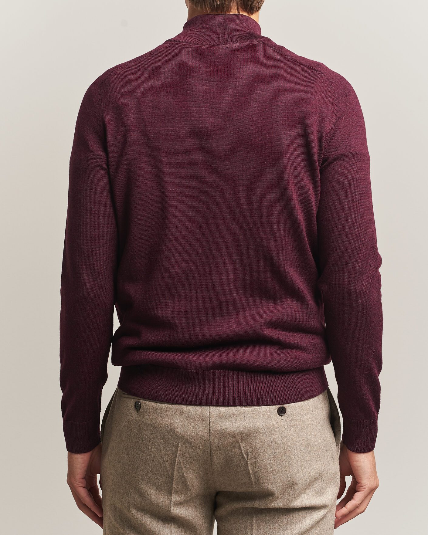 Men | Sweaters & Knitwear | Morris | John Merino Half Zip Wine Red