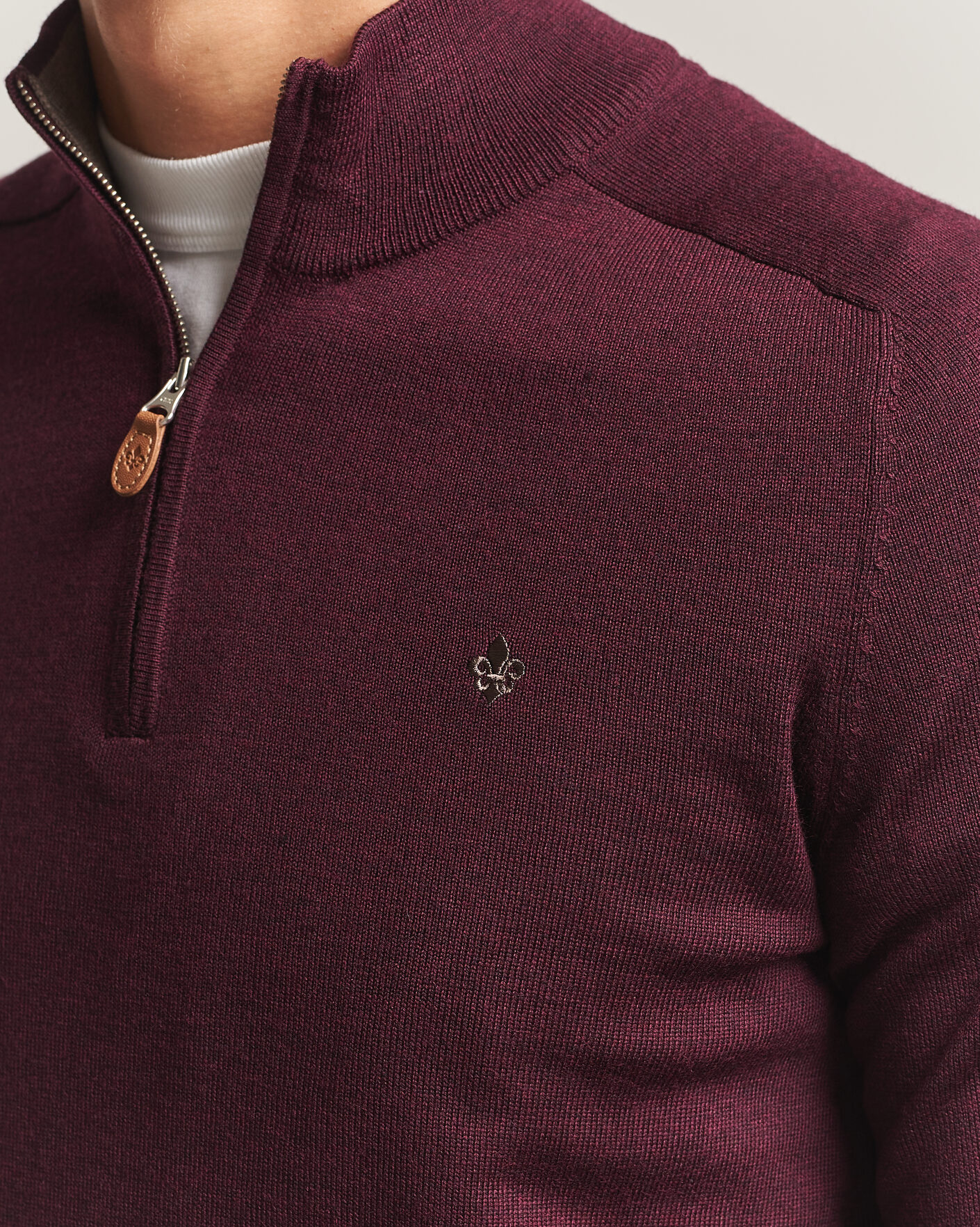 Men | Sweaters & Knitwear | Morris | John Merino Half Zip Wine Red