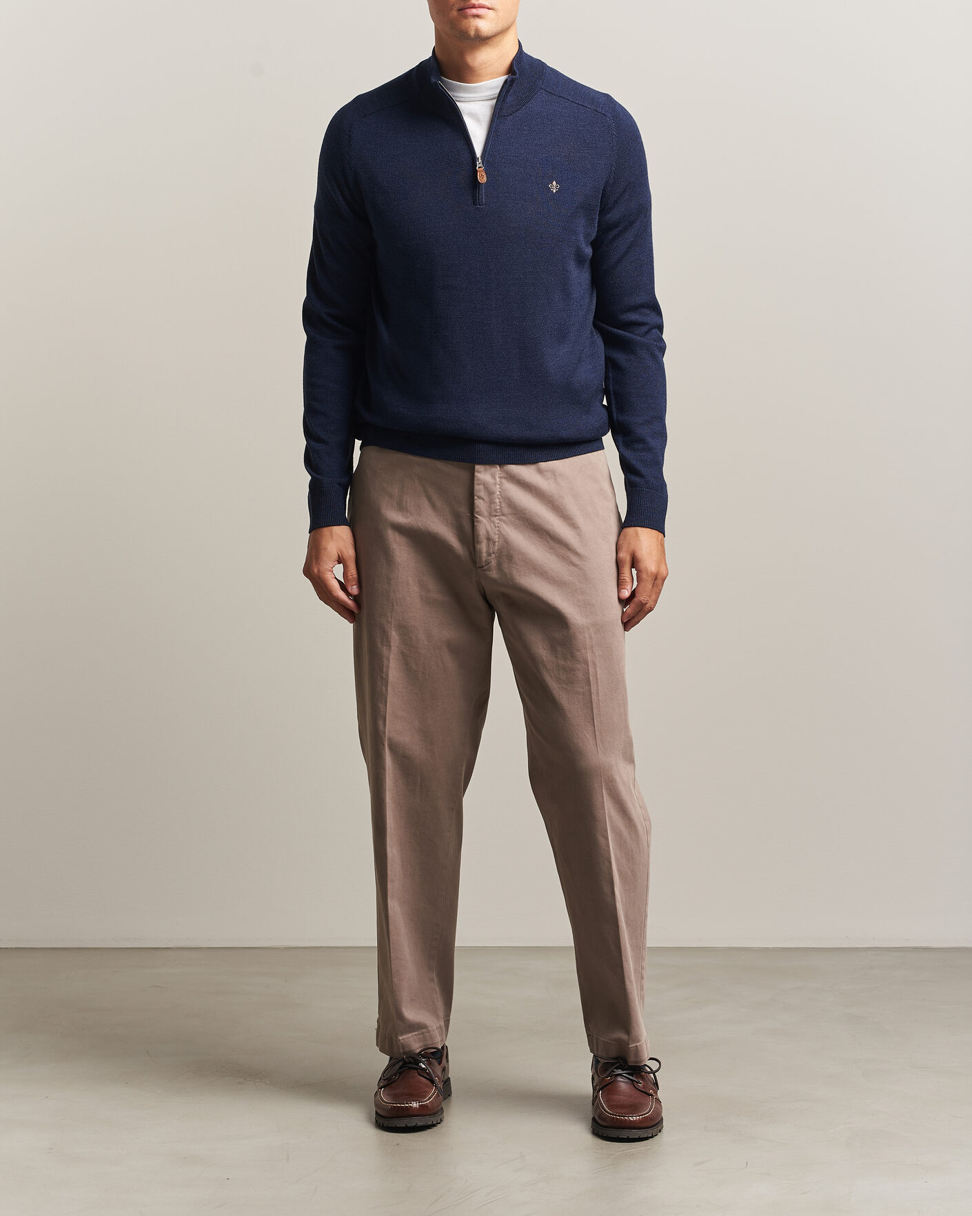 Men | Sweaters & Knitwear | Morris | John Merino Half Zip Ocean Blue