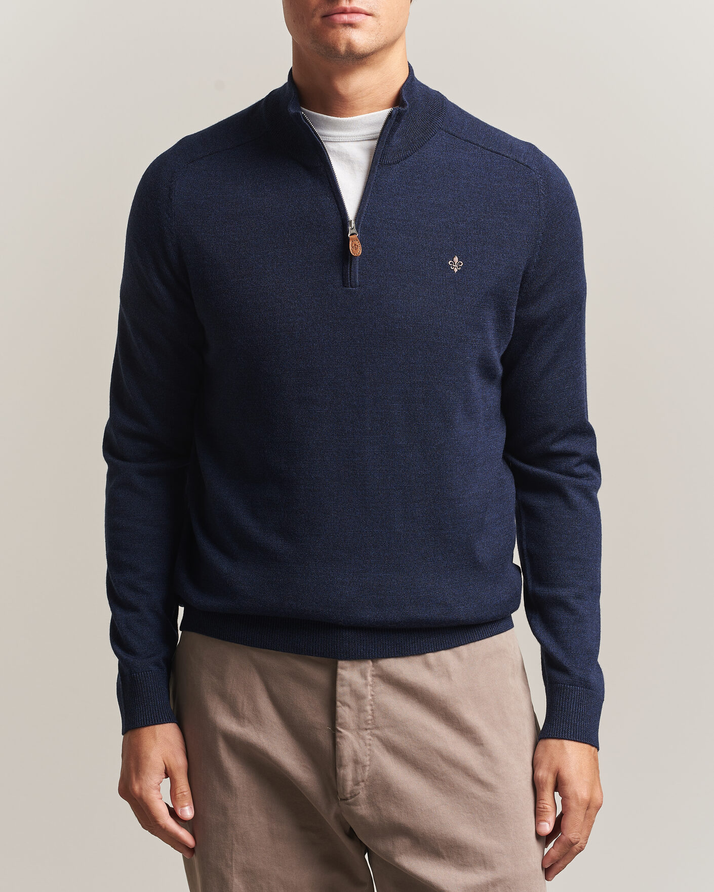 Men | Sweaters & Knitwear | Morris | John Merino Half Zip Ocean Blue