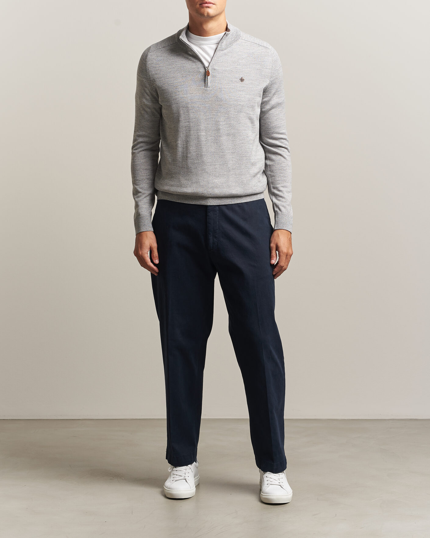 Men | Sweaters & Knitwear | Morris | John Merino Half Zip Mid Grey