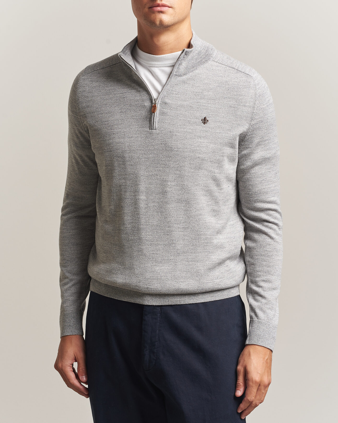 Men | Sweaters & Knitwear | Morris | John Merino Half Zip Mid Grey