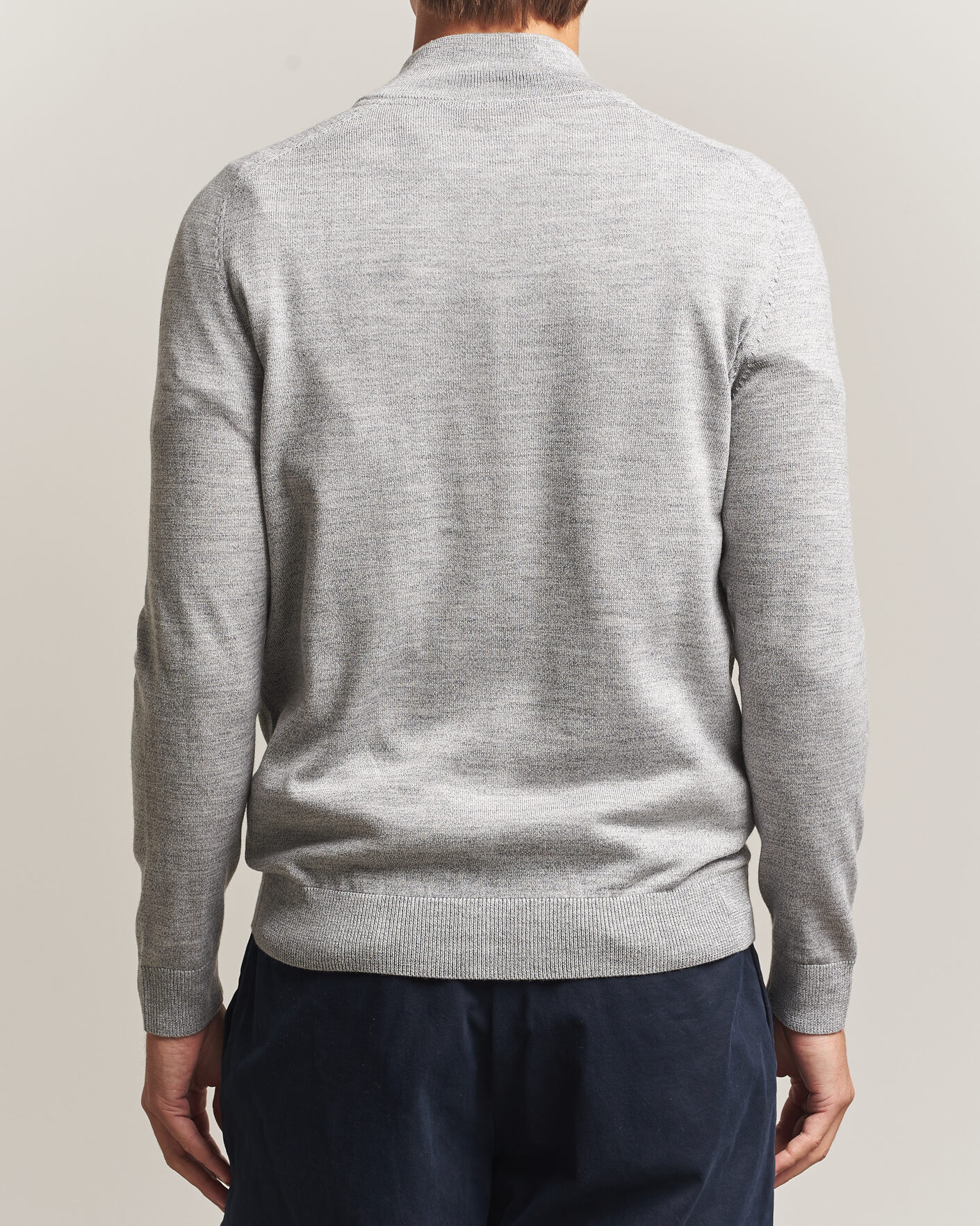 Men | Sweaters & Knitwear | Morris | John Merino Half Zip Mid Grey