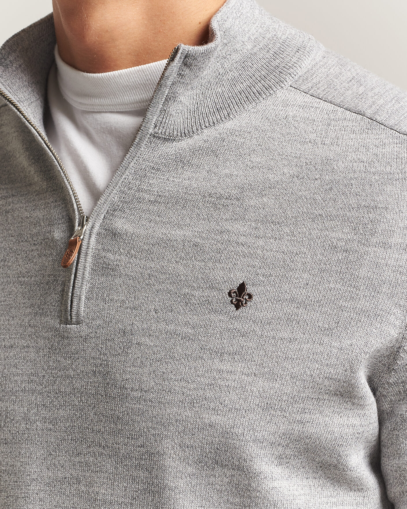 Men | Sweaters & Knitwear | Morris | John Merino Half Zip Mid Grey