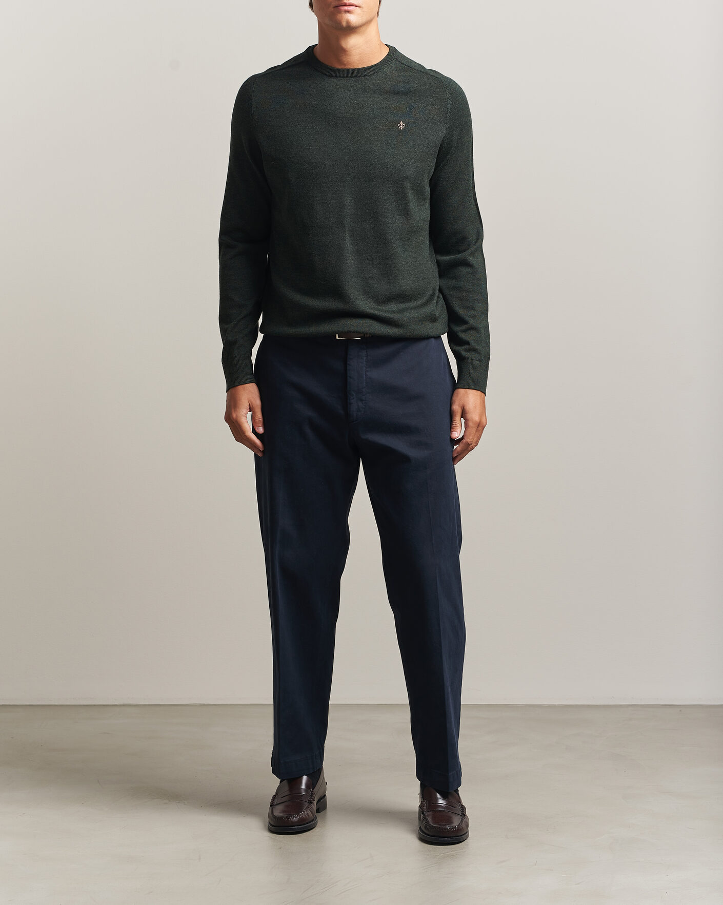 Men | Sweaters & Knitwear | Morris | Merino O-Neck Olive