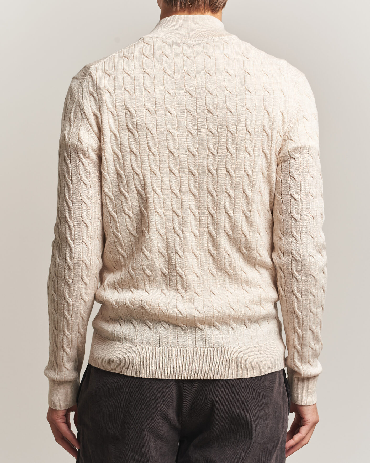 Men | Sweaters & Knitwear | Morris | Merino Cable Half Zip Off White