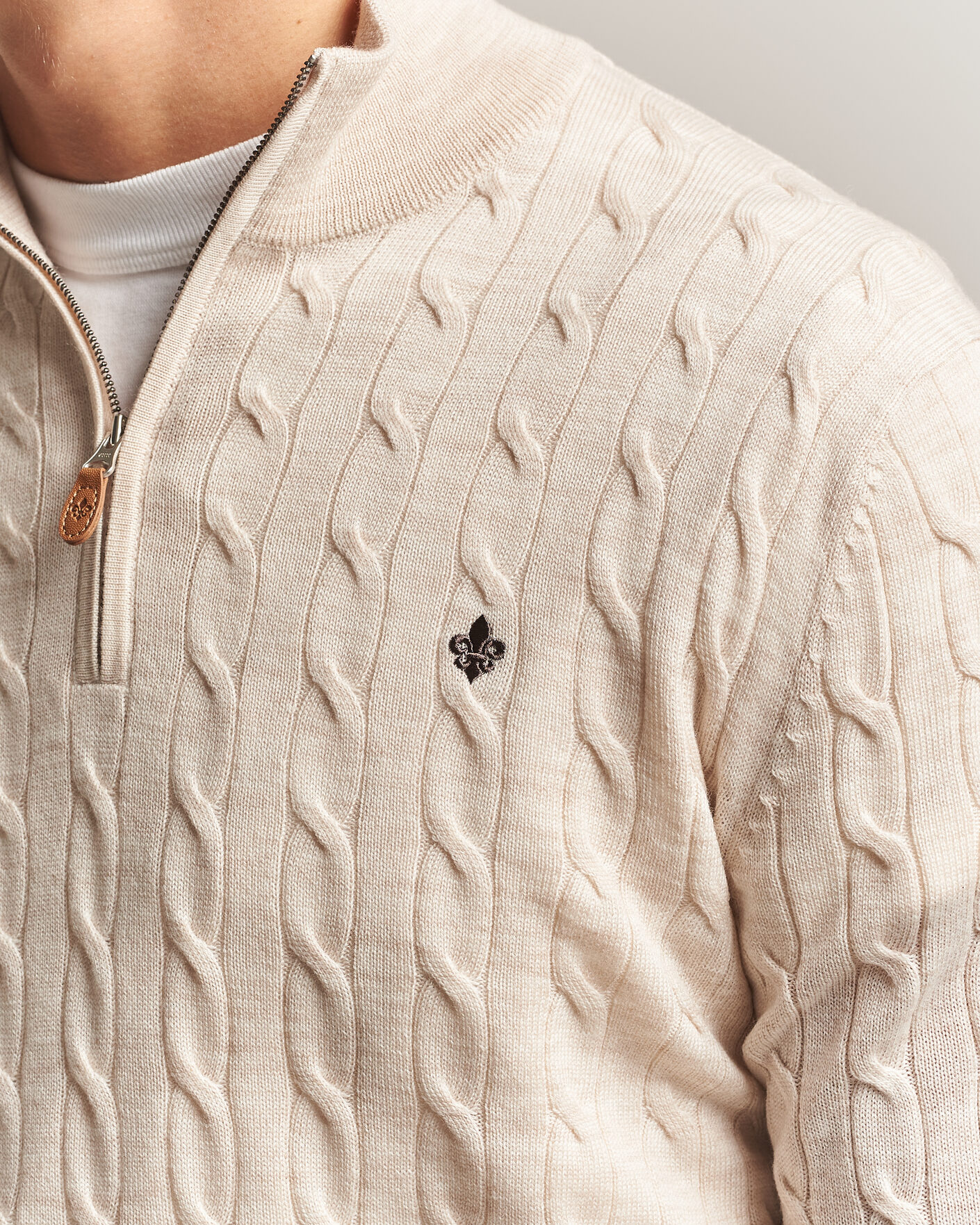 Men | Sweaters & Knitwear | Morris | Merino Cable Half Zip Off White