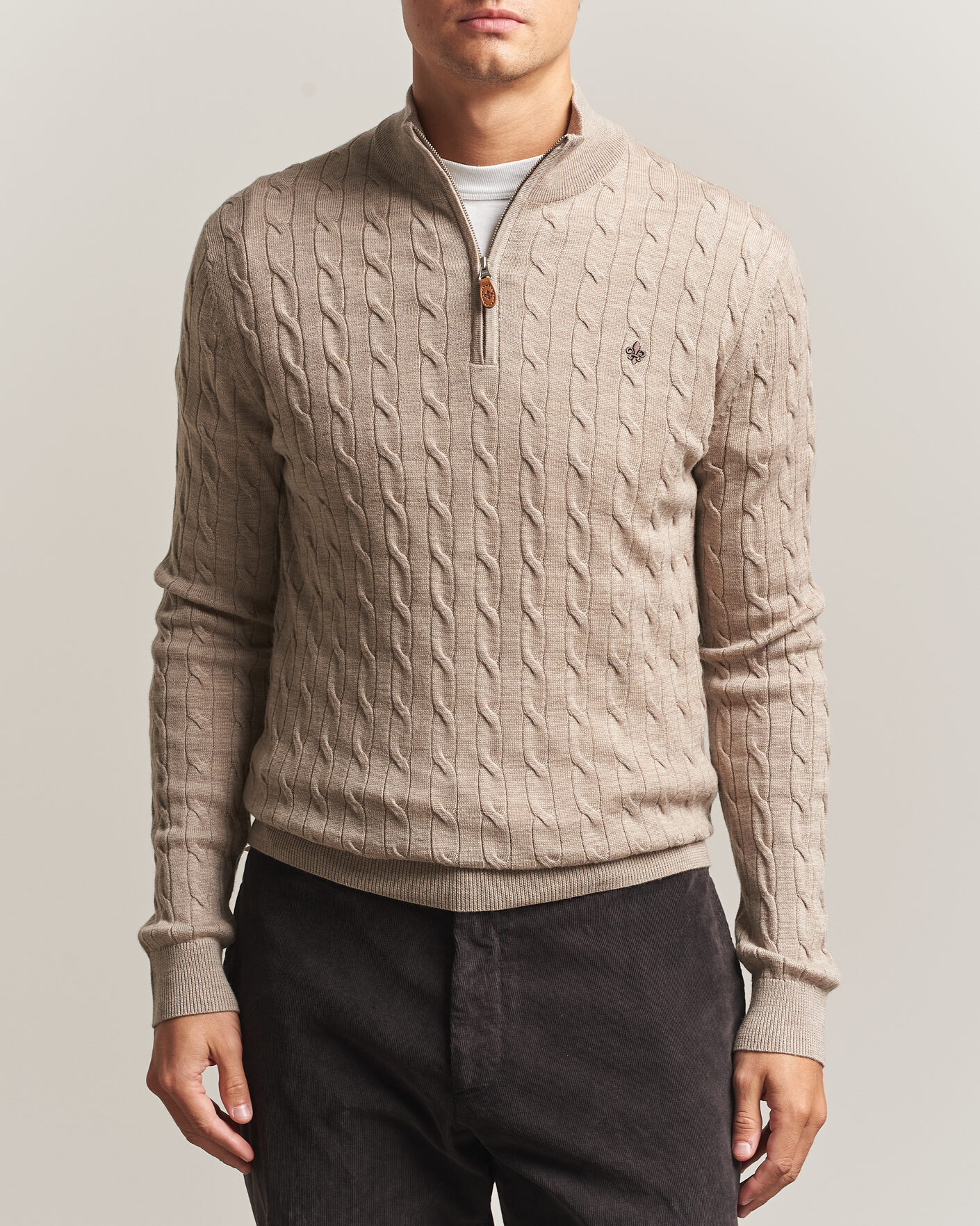 Men | Sweaters & Knitwear | Morris | Merino Cable Half Zip Khaki