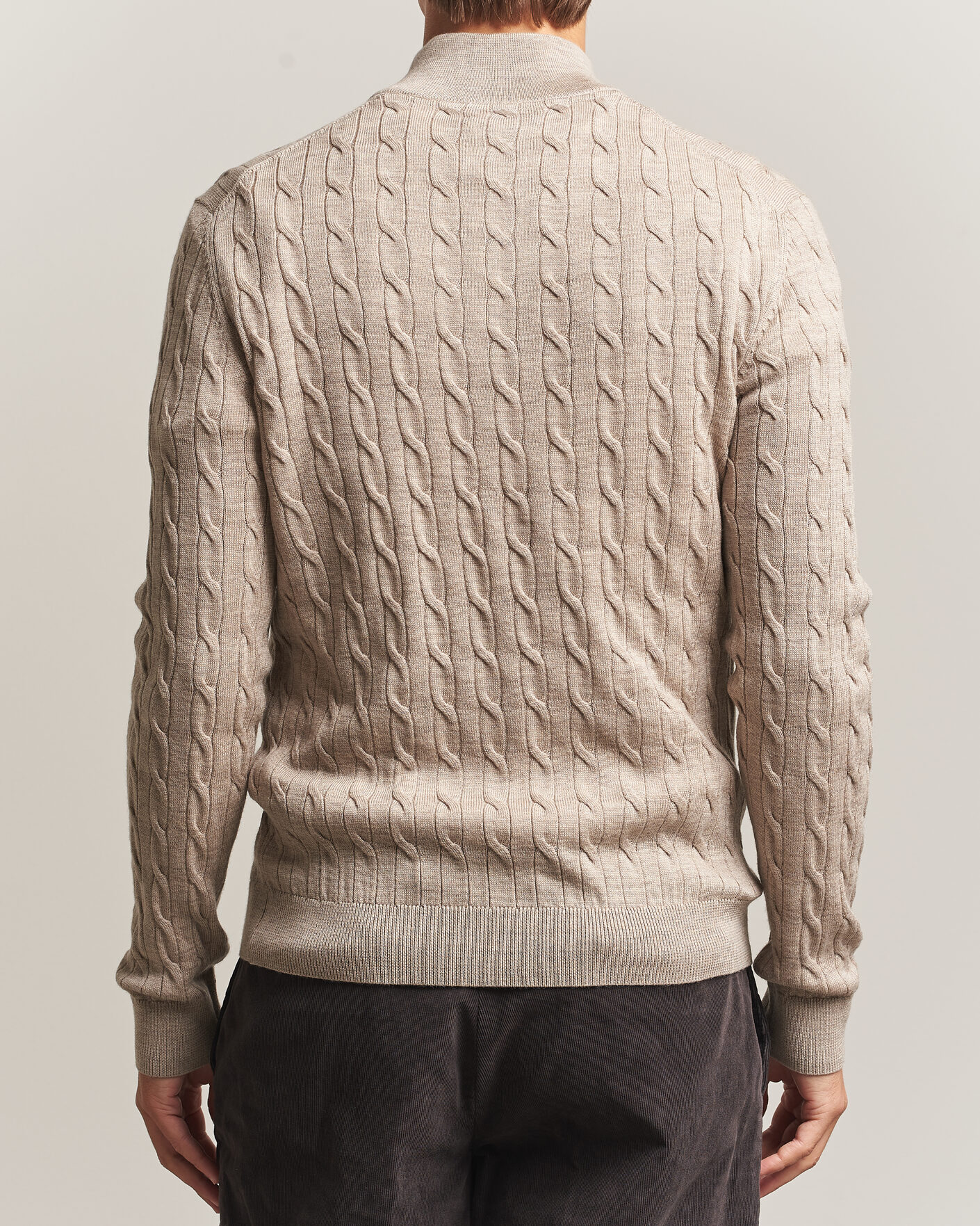 Men | Sweaters & Knitwear | Morris | Merino Cable Half Zip Khaki