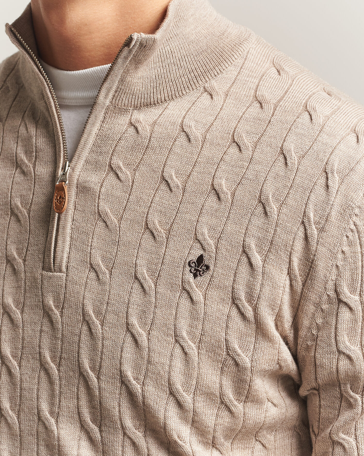 Men | Sweaters & Knitwear | Morris | Merino Cable Half Zip Khaki