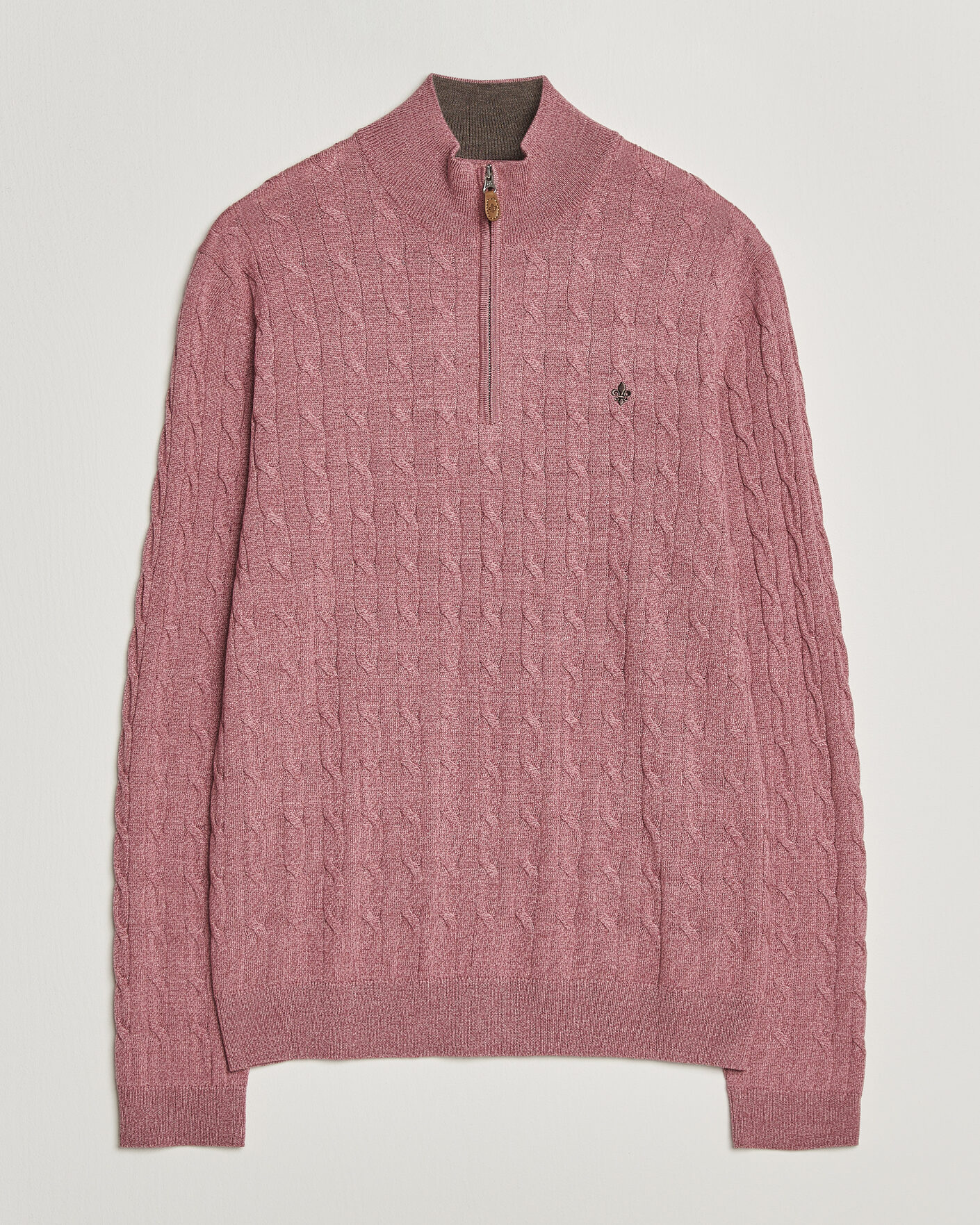 Men | Sweaters & Knitwear | Morris | Merino Cable Half Zip Cerise