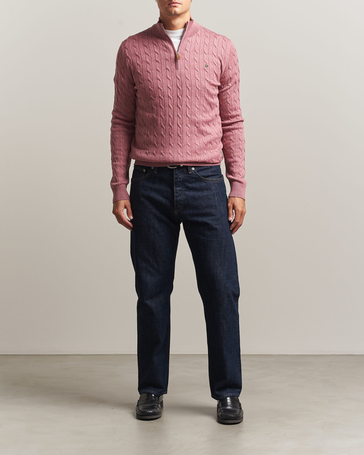 Men | Sweaters & Knitwear | Morris | Merino Cable Half Zip Cerise