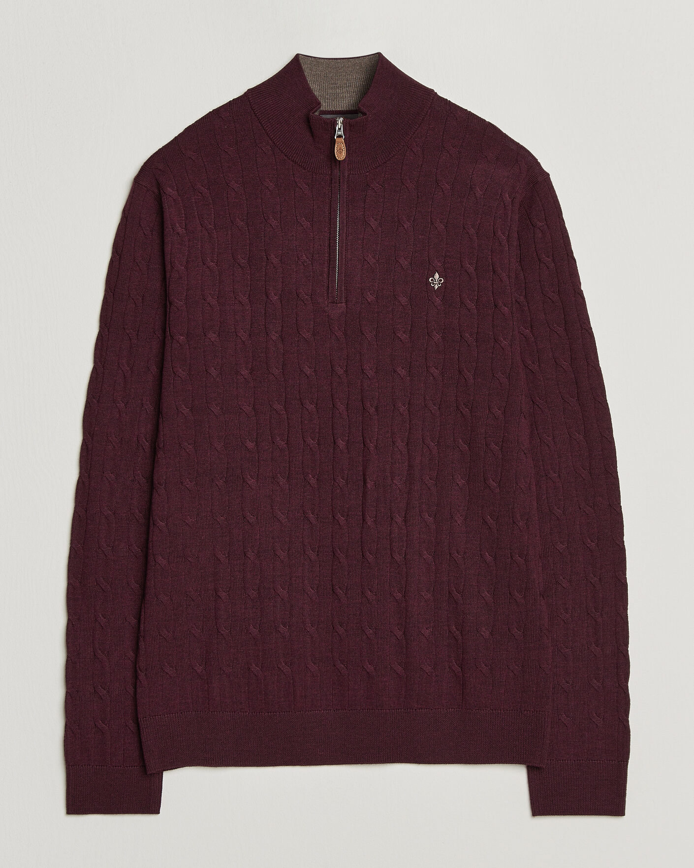 Men | Sweaters & Knitwear | Morris | Merino Cable Half Zip Wine Red