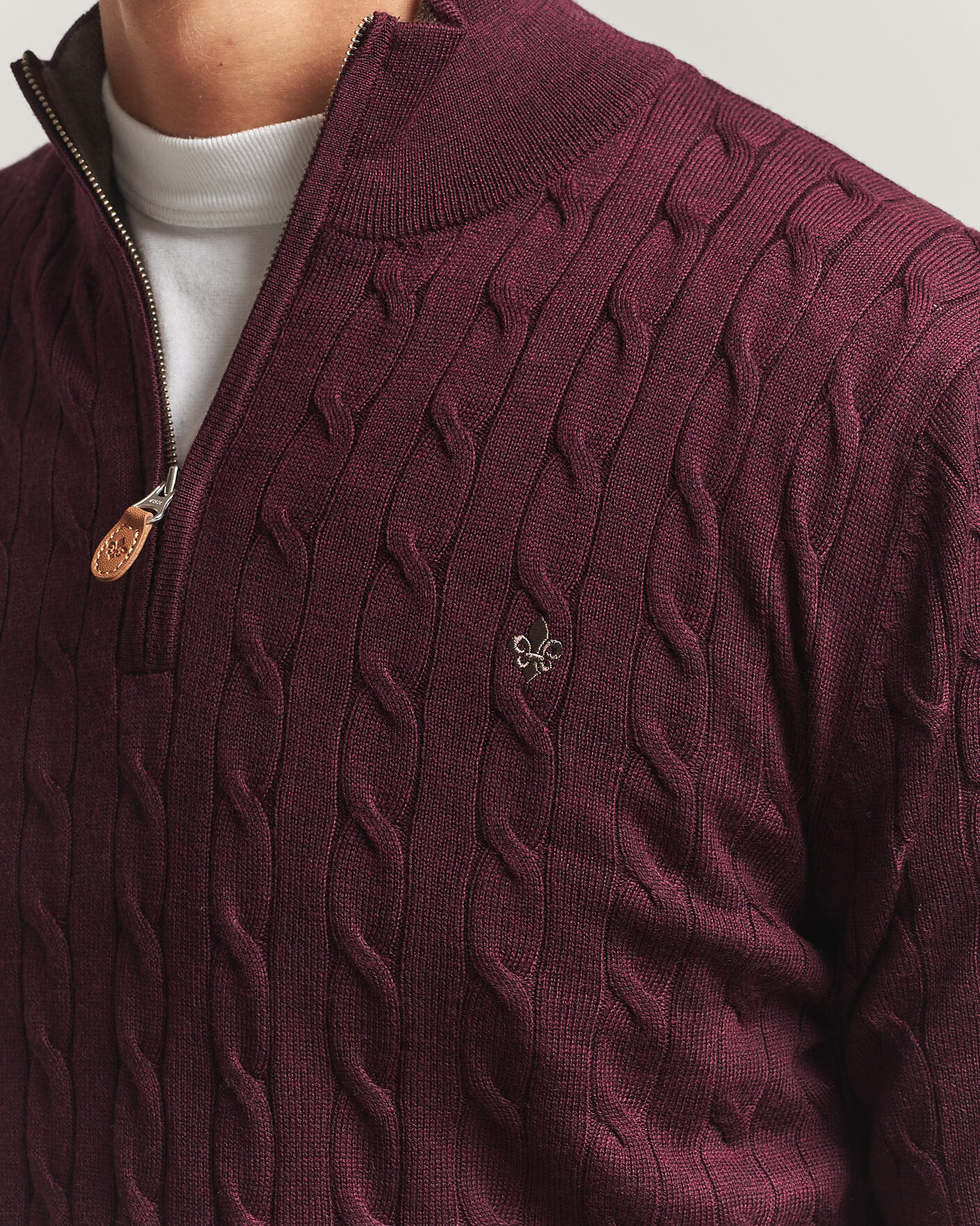 Men | Sweaters & Knitwear | Morris | Merino Cable Half Zip Wine Red