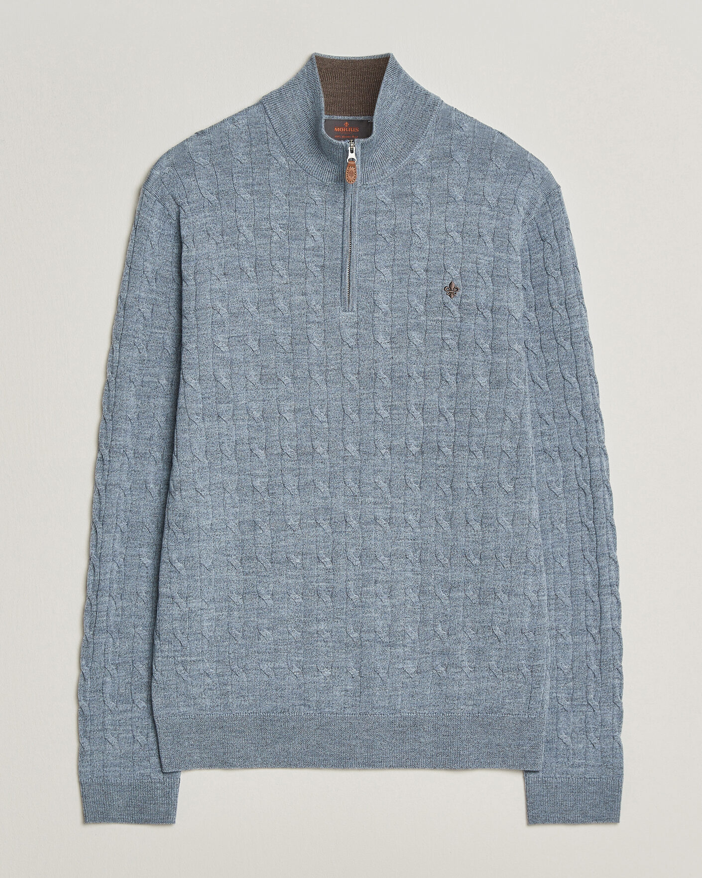 Men | Sweaters & Knitwear | Morris | Merino Cable Half Zip Light Blue